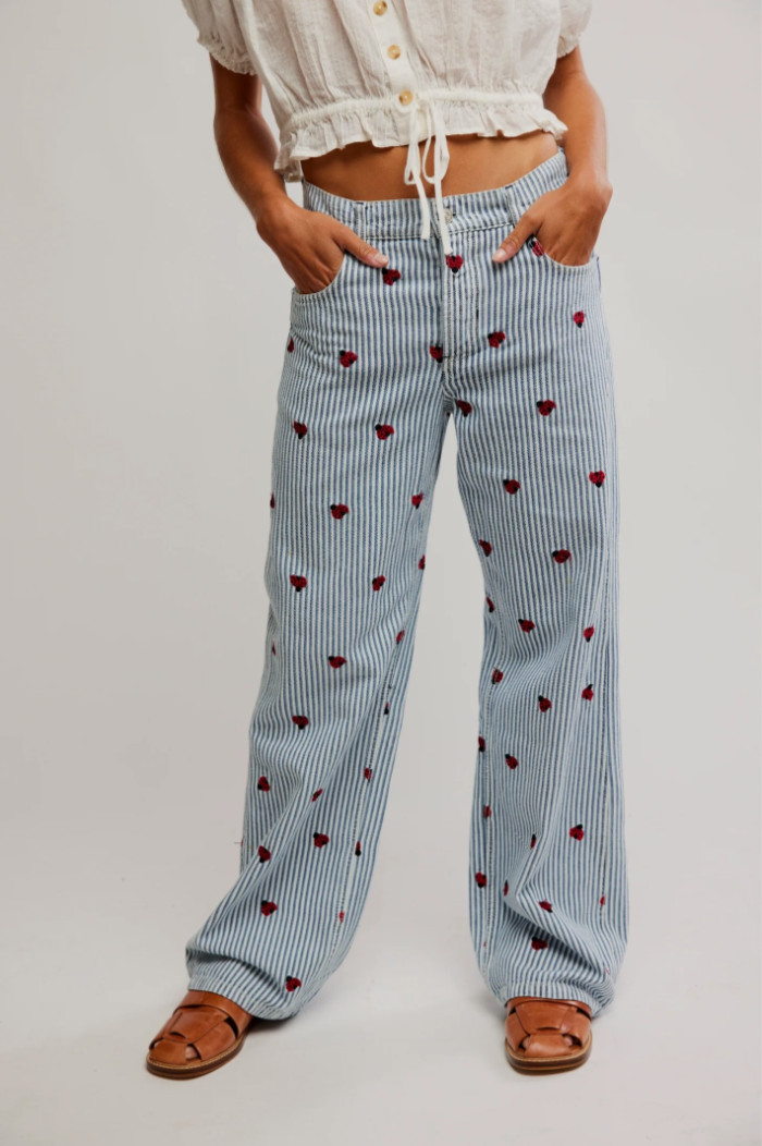 WE THE FREE Bugged Out Straight-Leg High Rise Railroad Stripe Denim Jeans 31