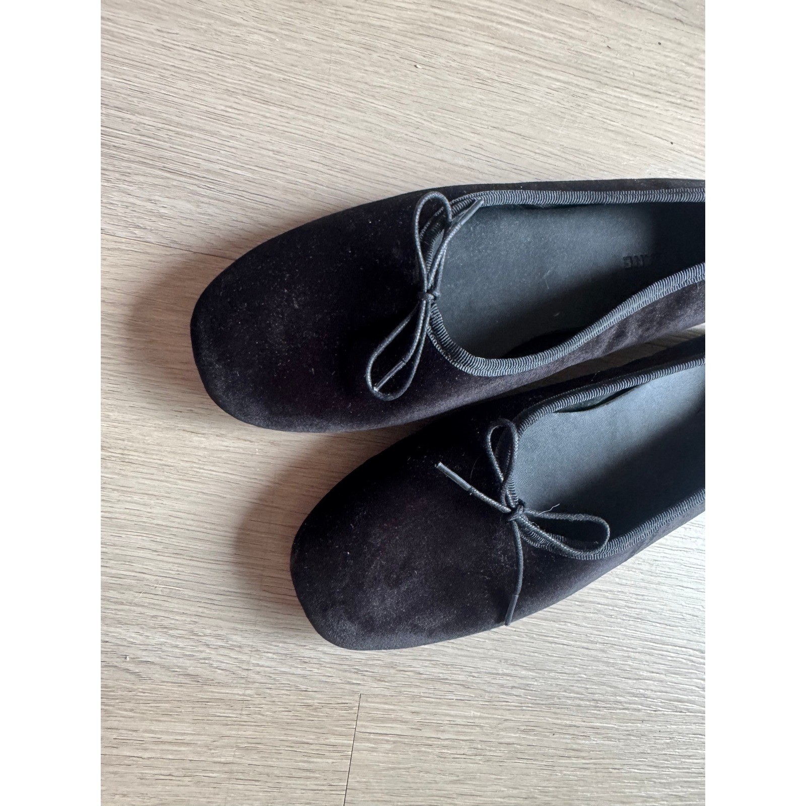 Everlane The Day Ballet Flat Black Velvet Square Toe Bow Shoes 9