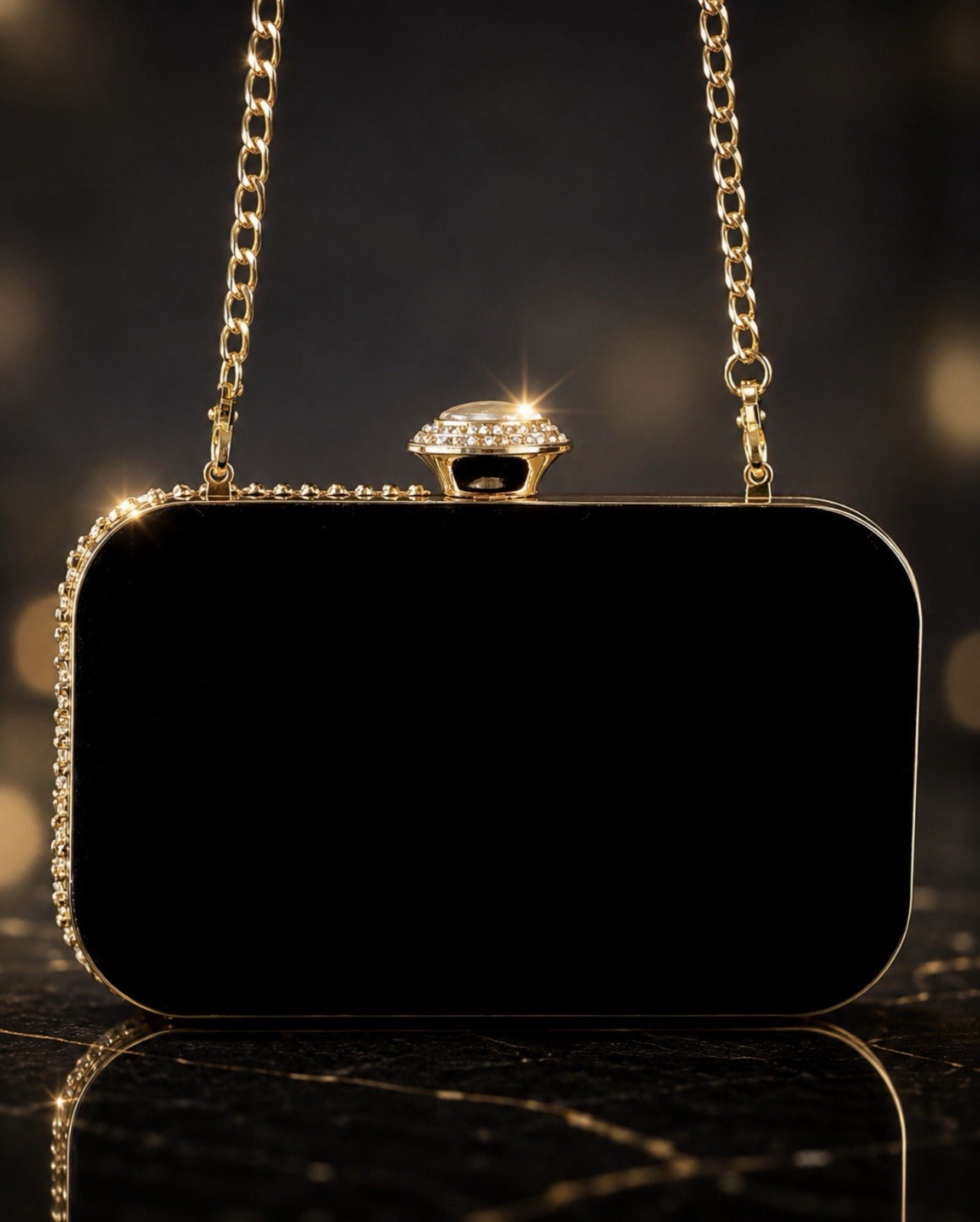 Black & Gold Swarovski Crystal GG Evening bag- monogram clutch shoulder no brand