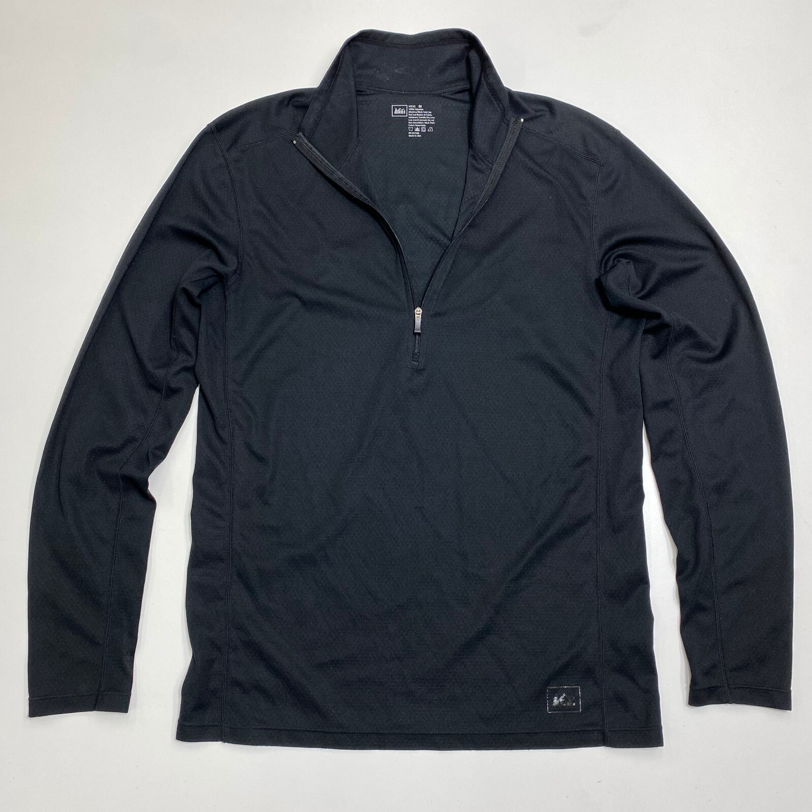 REI 1/2 Zip Pullover Top Mens M Black Long Sleeve Polartec Mock Neck Outdoor USA