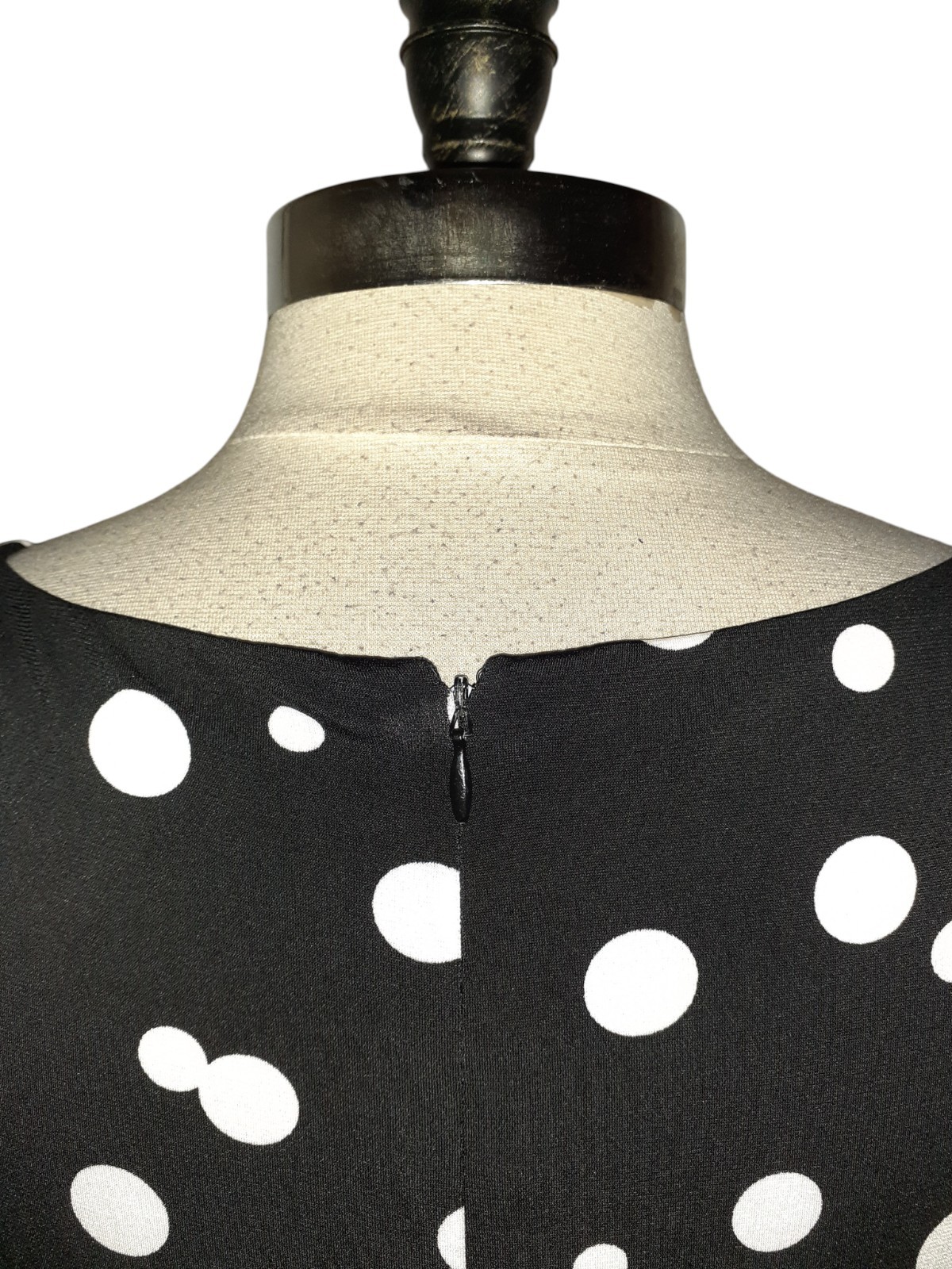 JESSICA HOWARD Plus Size 14W A-Line Dress Black Ivory Polka Dots Sleeveless Midi