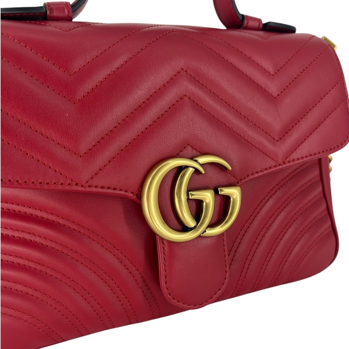 Gucci GG Marmont Small Matelasse Leather Top Handle Bag Hibiscus Red