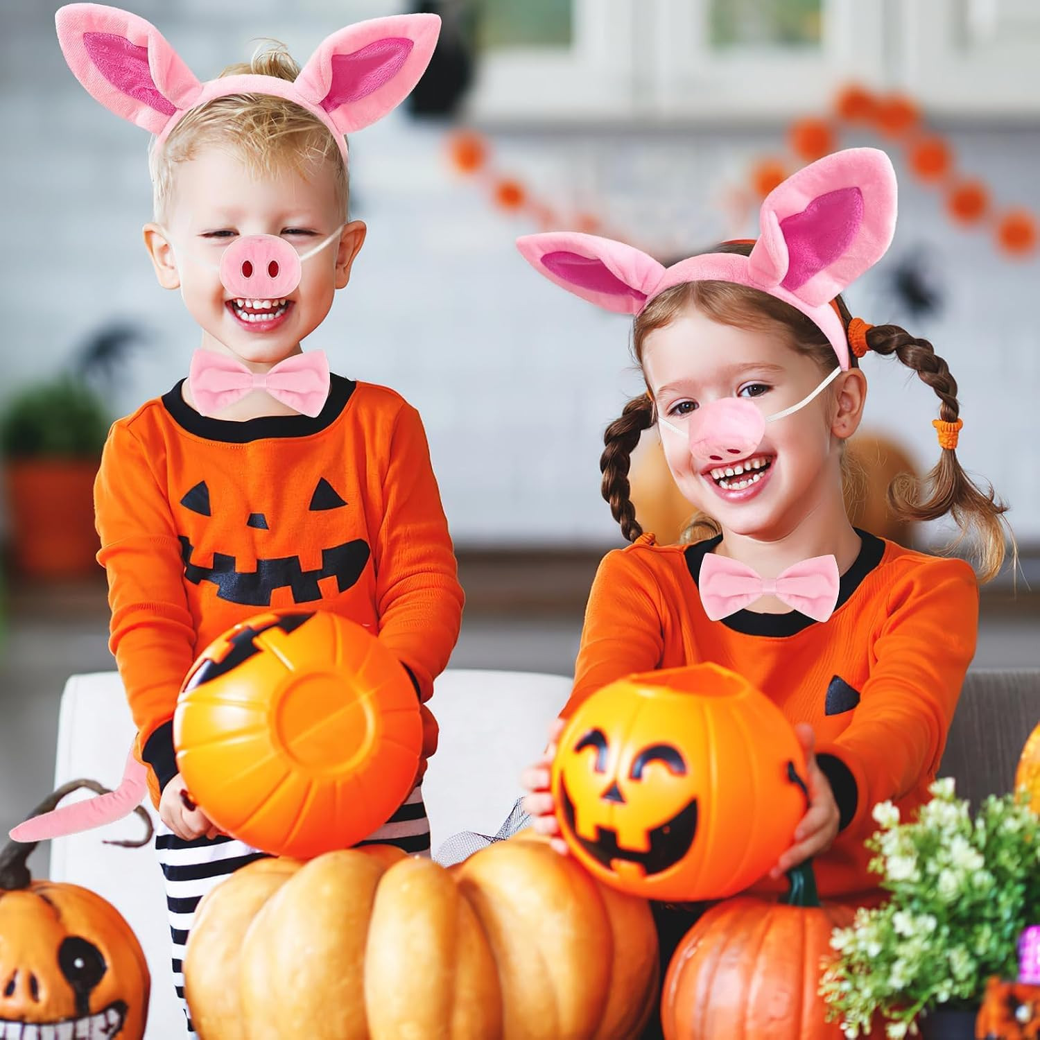 12 Pieces Pig Costume Set Pig Ears Headband Pig Nose Bow Tie Pig Tail Fancy Anim