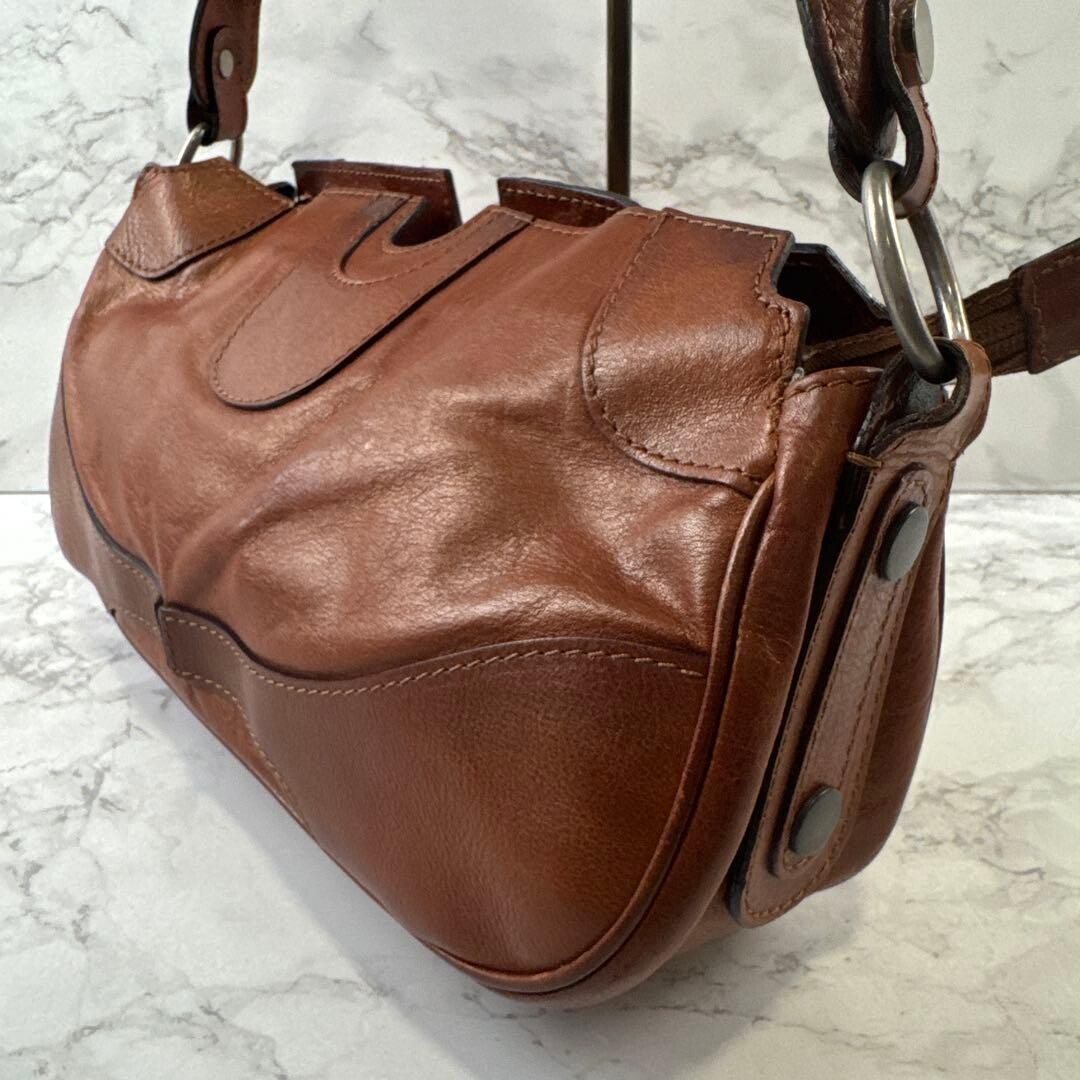 MaxMara Shoulder Bag Leather Brown Authentic From Japan