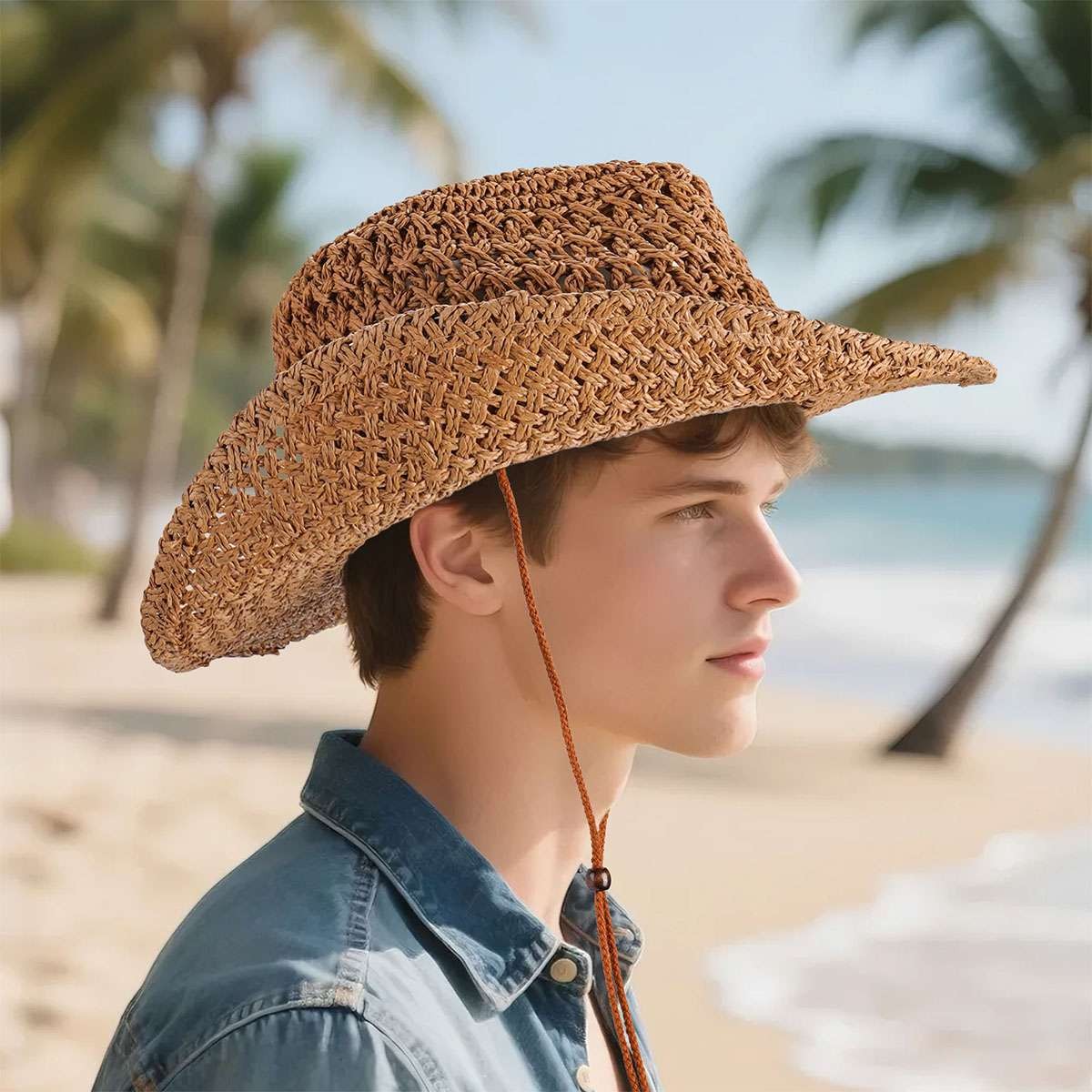 Women Men Western Cowboy Hat Straw Shapeable Wide Brim Cowgirl Summer Beach Hat