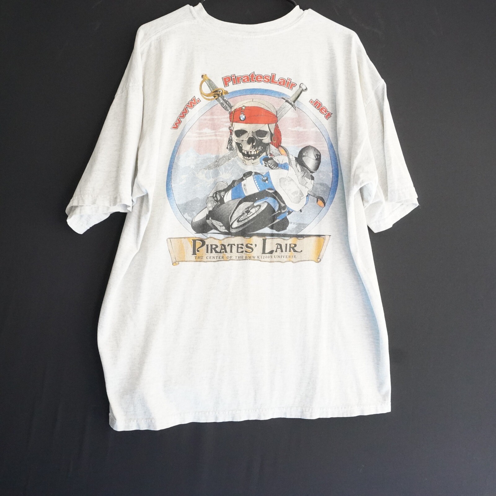 Vintage Pirates Lair Graphic Tee Motorcycle Skull Sword T-Shirt Mens XL