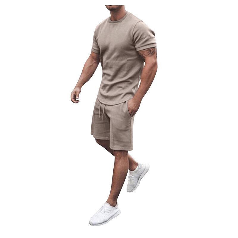 Mens Summer Outfit 2-Piece Set Short Sleeve T Shirts and Shorts Sweatsuit Set