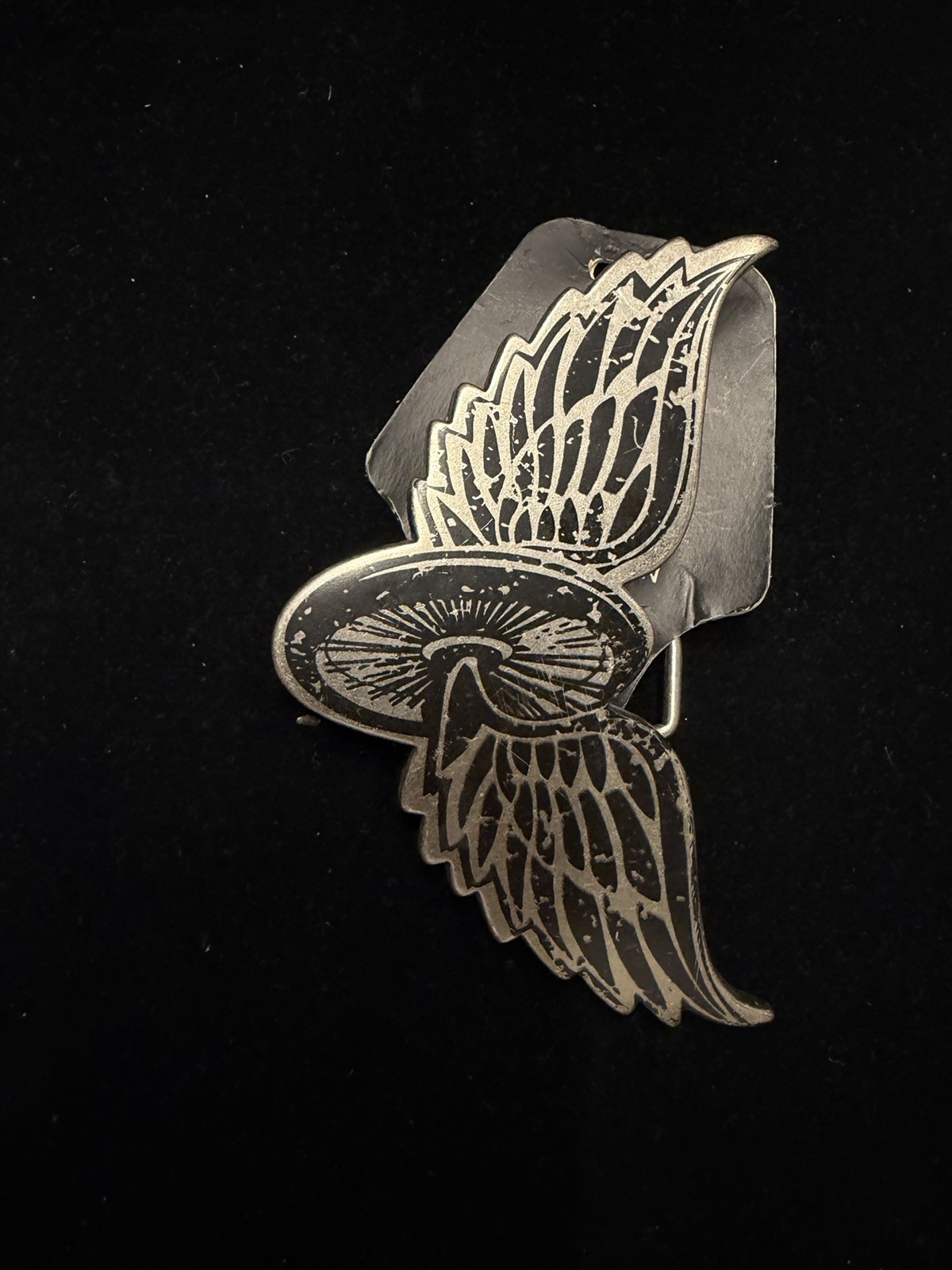 Rare Vintage Y2K Winged Mushroom Belt Buckle Gothic Fantasy Nature Silver Tone