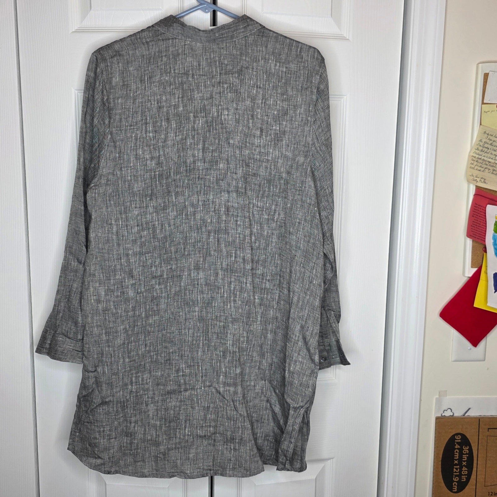 J. Jill Love Linen Gray Button Down Blouse Sz L Petite NWOT