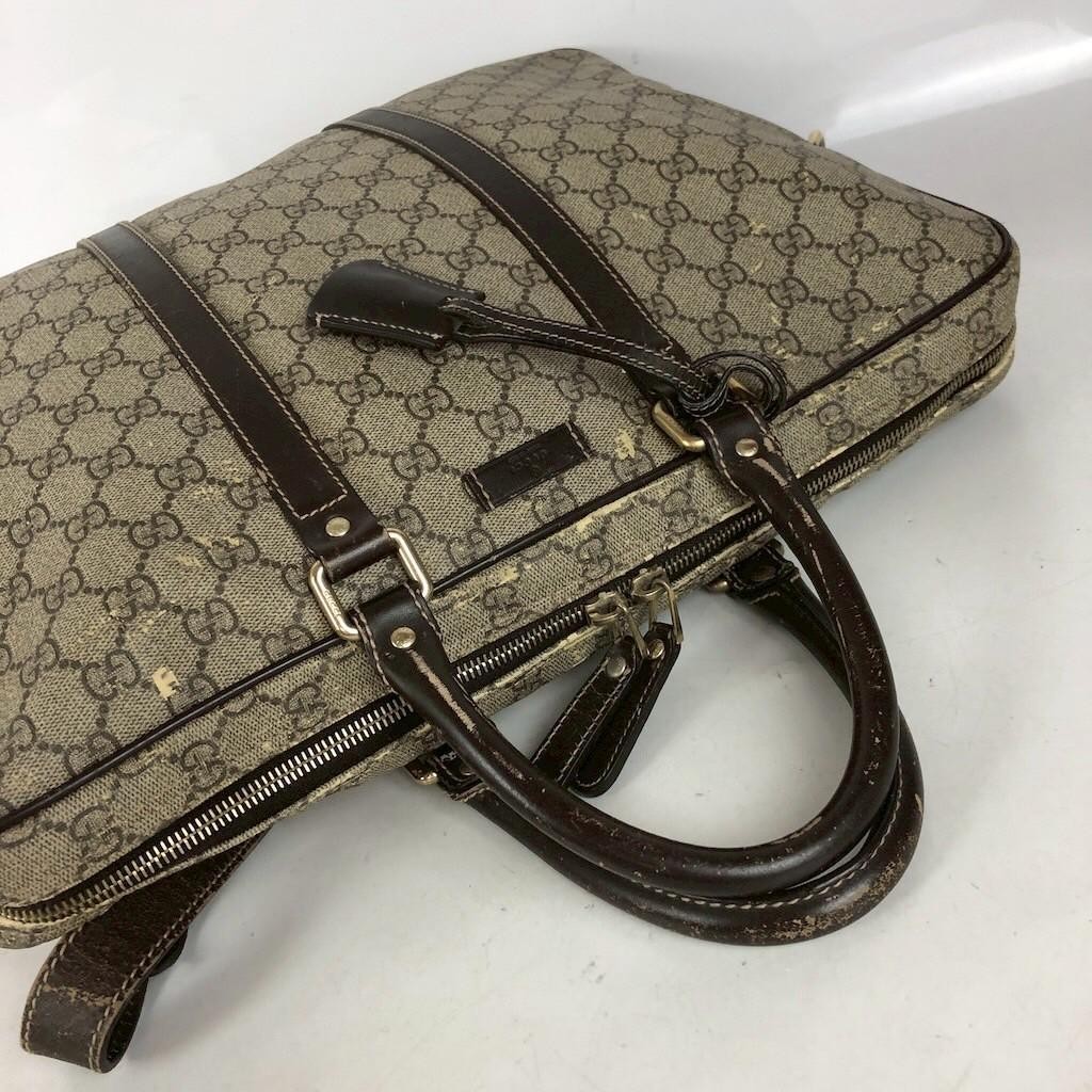 GUCCI GG Supreme 2WAY Business Briefcase Bag Beige Brown Canvas Auth