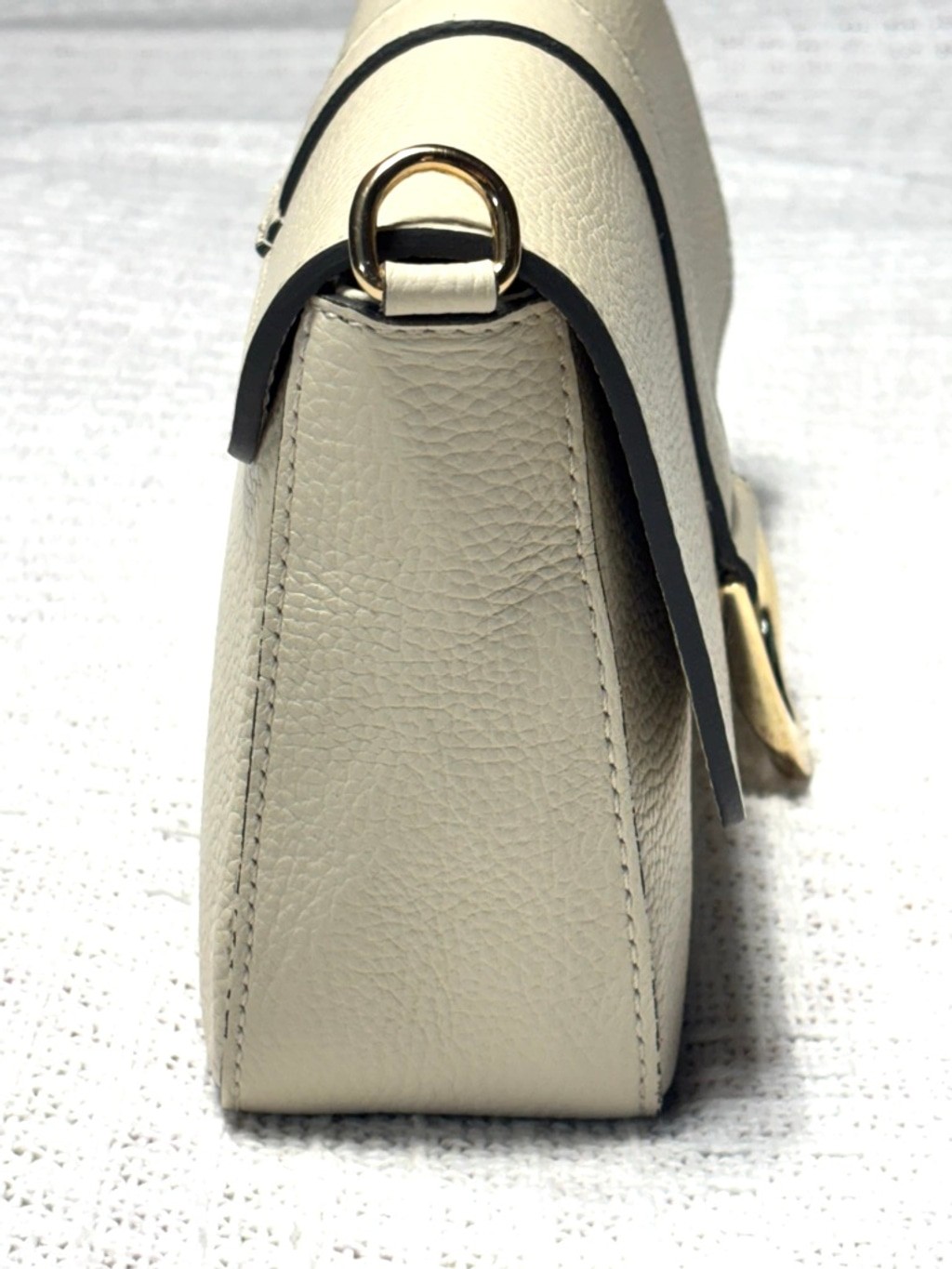 Divina Firenze Ivory Italian Leather Flap Bagette w/Substitute Embroidered Strap