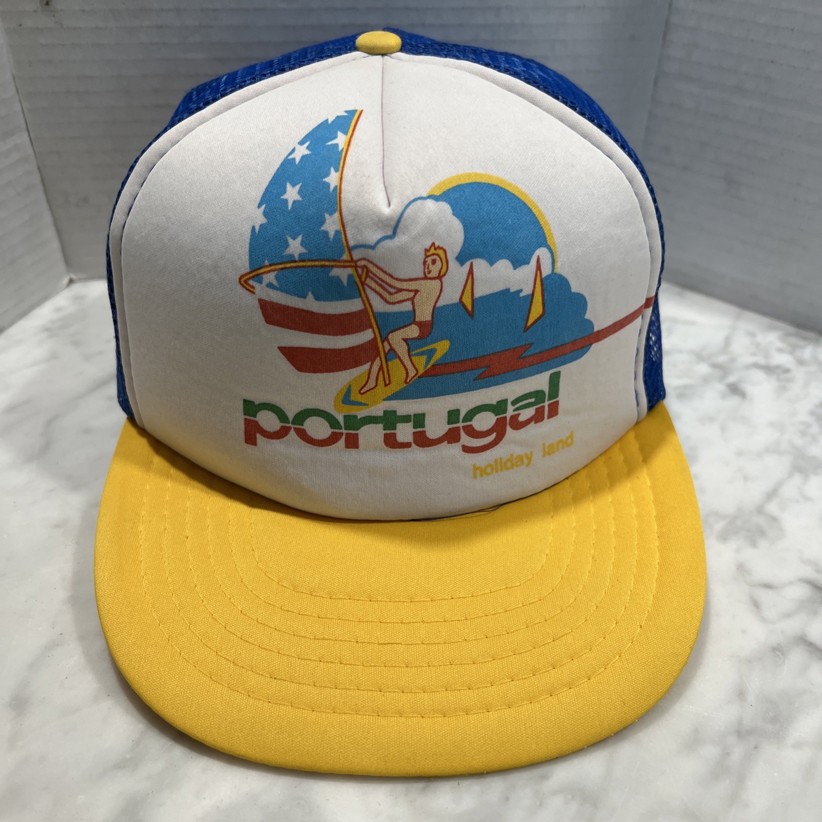 Vintage Portugal Holiday Land Trucker Hat Cap Foam Mesh Adjustable