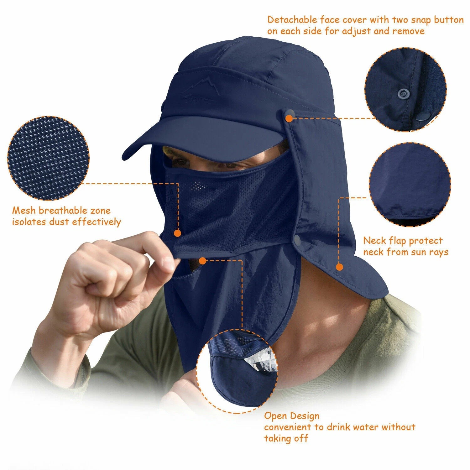 UV Protection Sun Hat with Neck Flap for Fishing Hiking Baseball Cap Outdoor