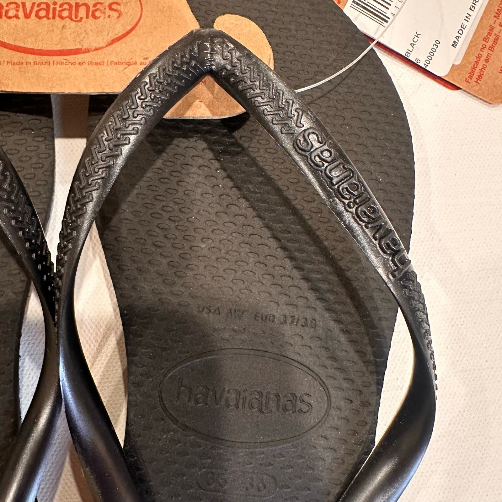 Havaianas Slim Black Flip Flops Women’s Size 6 New With Tags Brazil Sandals