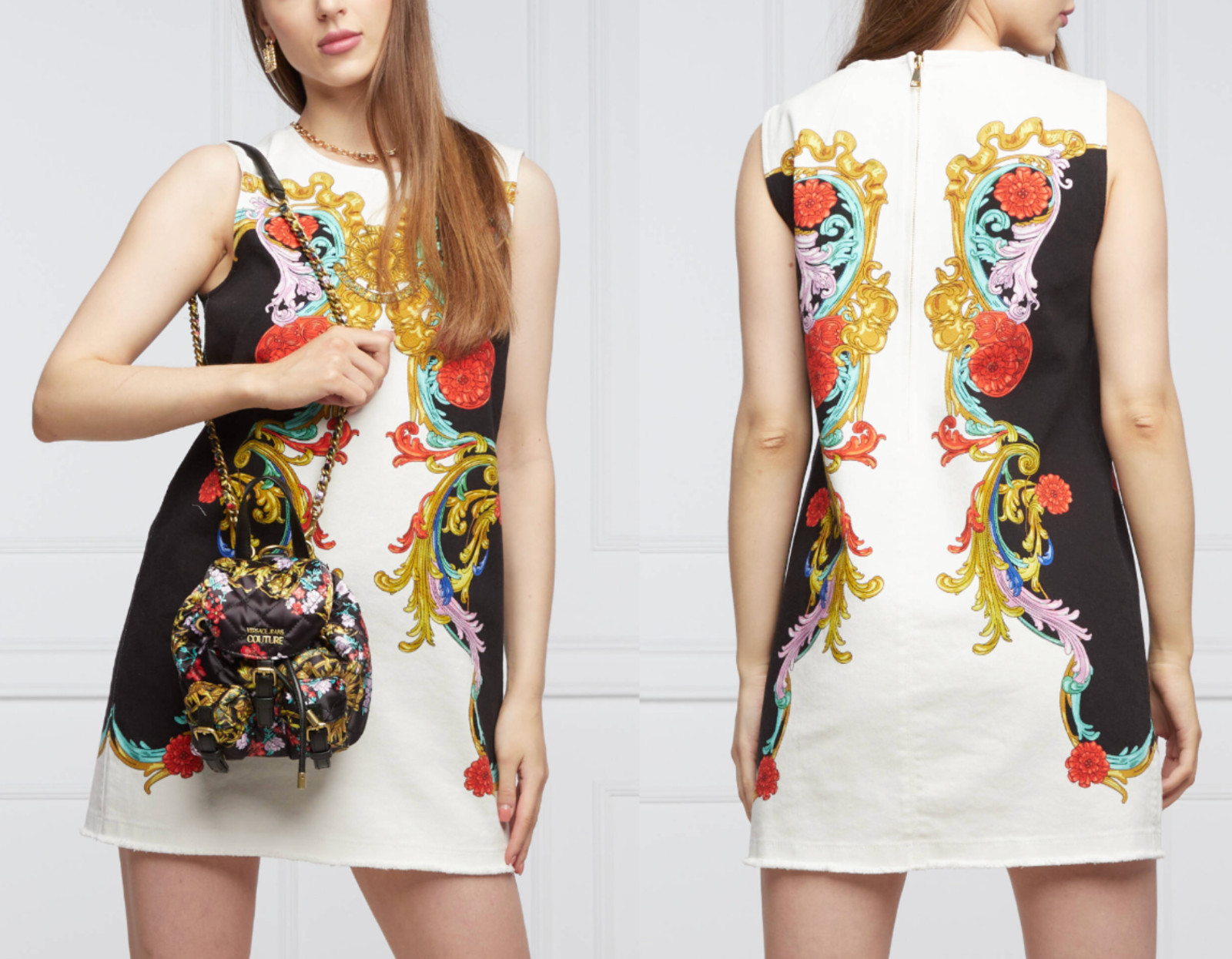 VERSACE JEANS COUTURE BULL PANEL SUN BAROQUE Denim Dress Denim Dress Mini Dress S