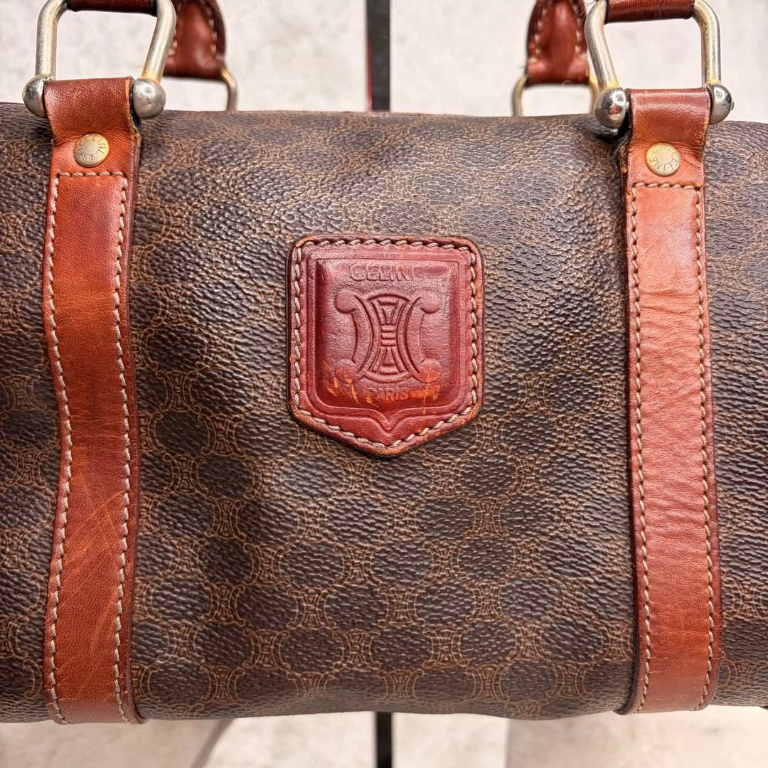 Vintage CELINE PARIS Brown Canvas Macadam Leather Boston Tote Bag Made in Italy