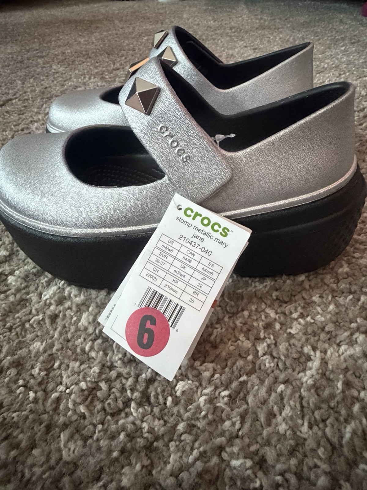 Crocs Stomp Silver Platform Mary Jane Shoes Sz W 6 – M 4