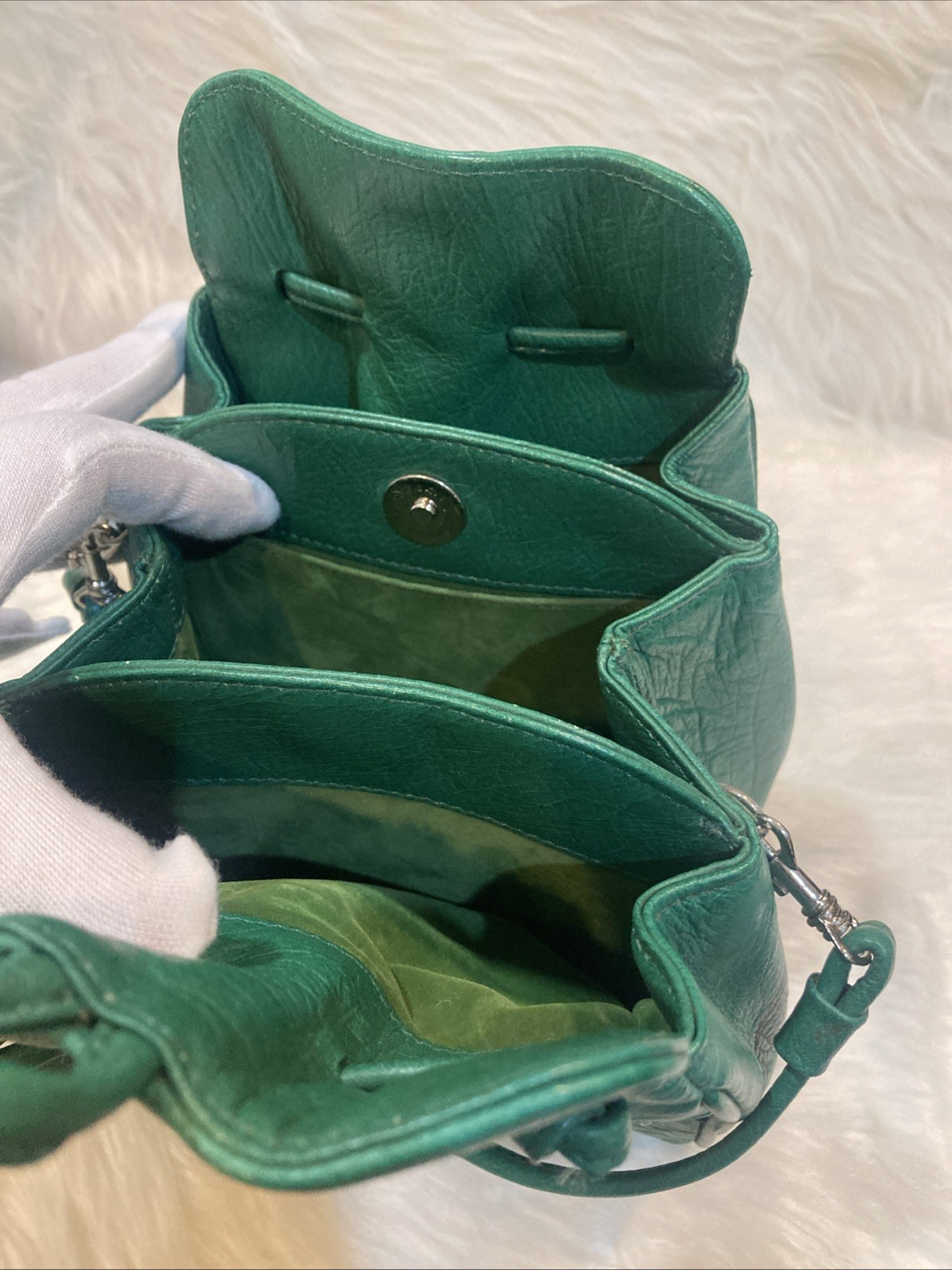 Ostrich Leather Shoulder Bag Green Crossbody Purse Women’s 17cm Vintage
