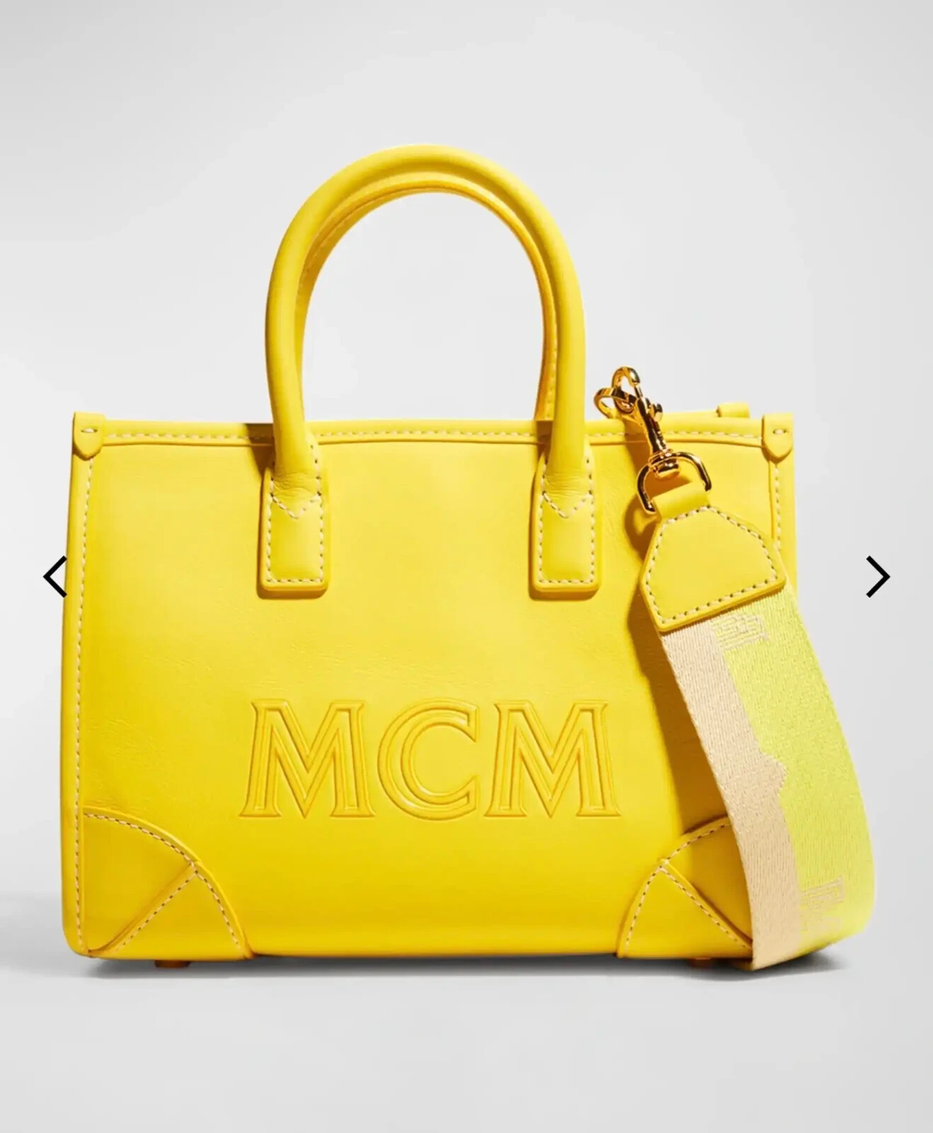 MCM X1602 Womens Vibrant Yellow Mini Leather Tote 8×3.5×6.25 in