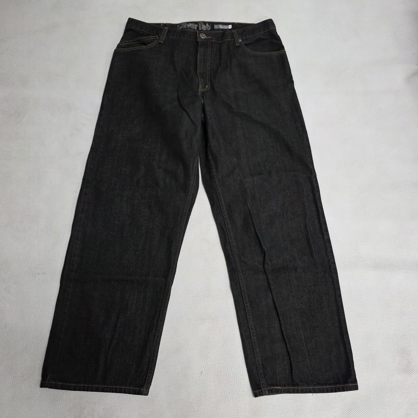 Levi’s Men’s Silvertab Black Denim Jeans Straight Leg Baggy Fit Dark 38×32