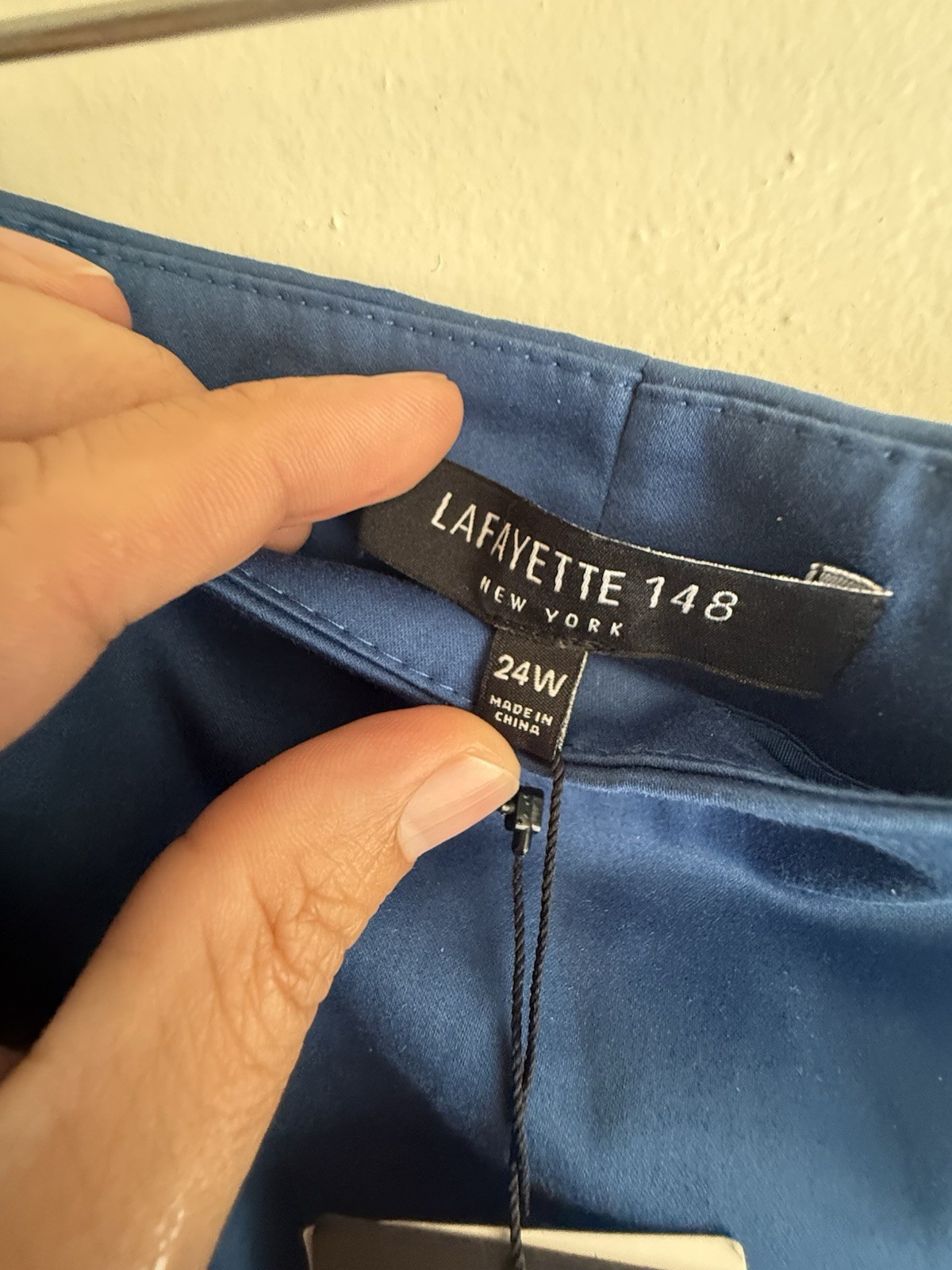NWT Lafayette 148 New York 24W Glaze Blue Cotton Stretch Pants Trousers $298
