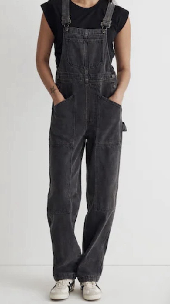 Madewell Petite Denim Oversized Carpenter Overalls SZ XXSP Black Wash Knee Guard