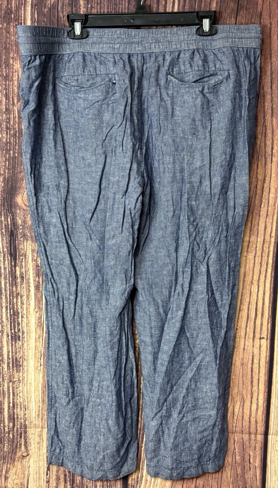 Ann Taylor Factory Linen Blend Pants Womens XLarge Blue Wide Leg Coastal Beach