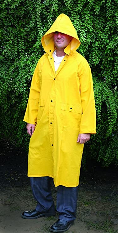 Yellow Safety Rain Coat Rain Jacket 49″ Detachable Hood .35mm PVC / Polyester