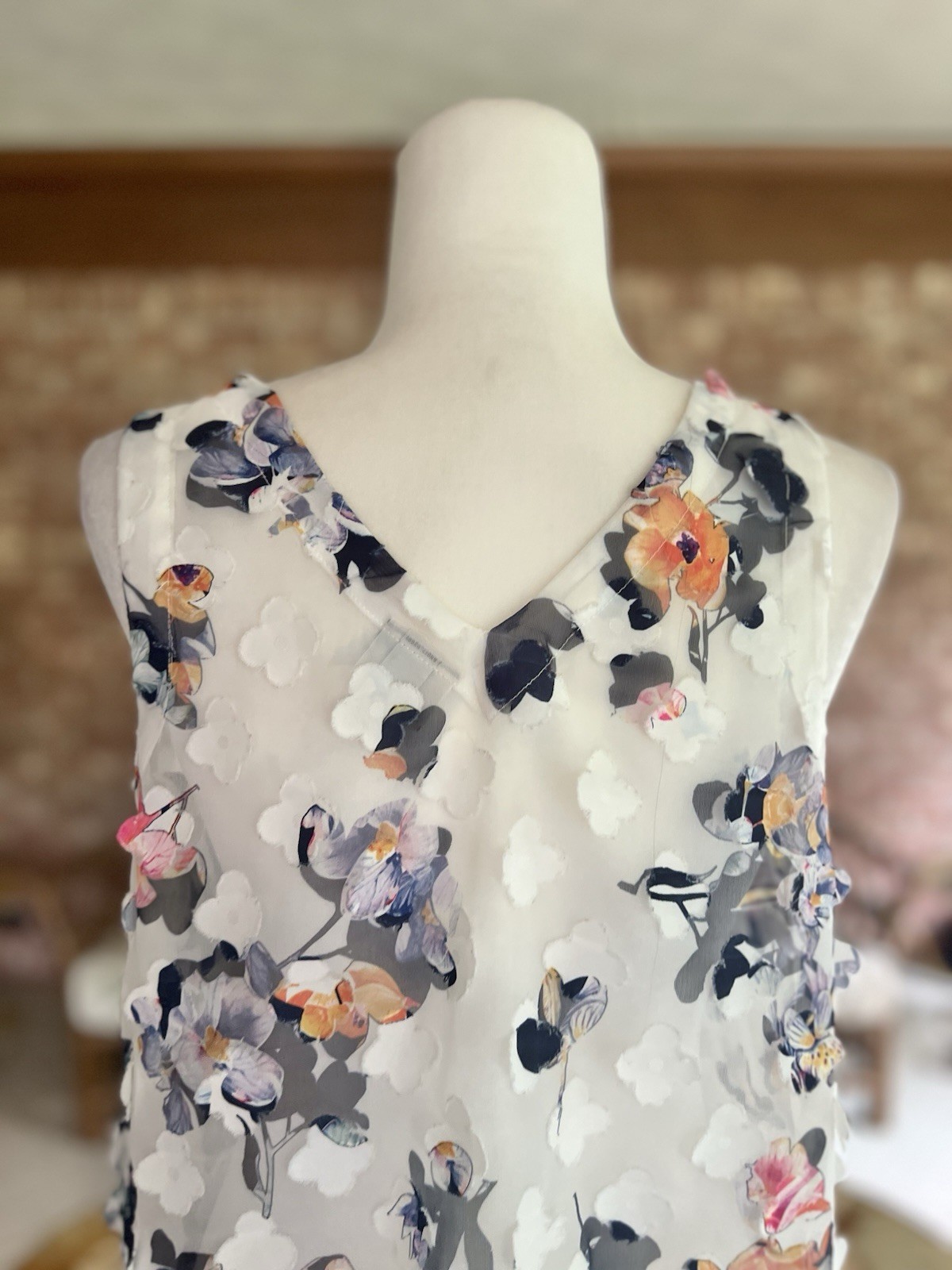 A New Day Women’s White Blue Floral 3D Applique Sheer Tank Top M Fairycore