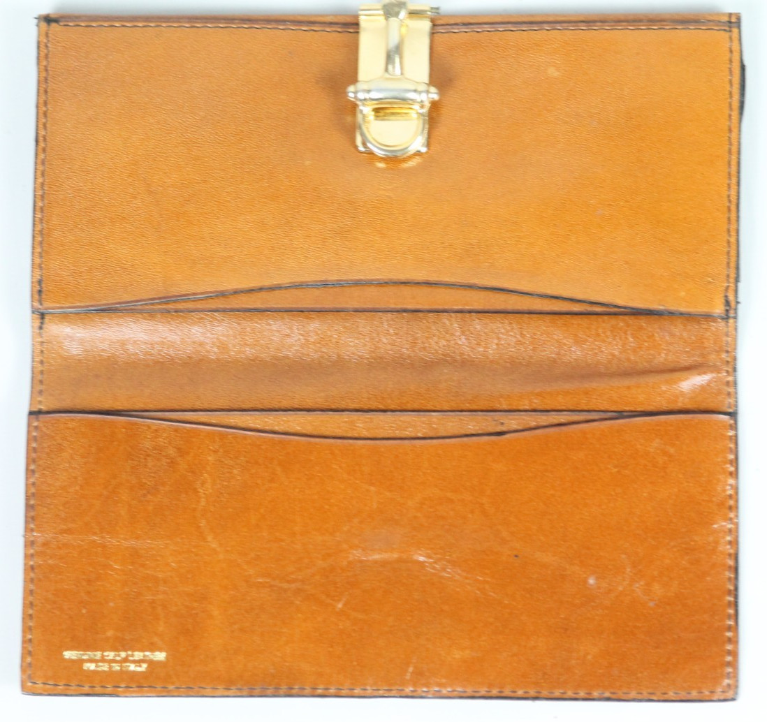 Vtg ITALY Beige Calf Leather Bifold Wallet Checkbook Organizer w/ Gold Horsebit