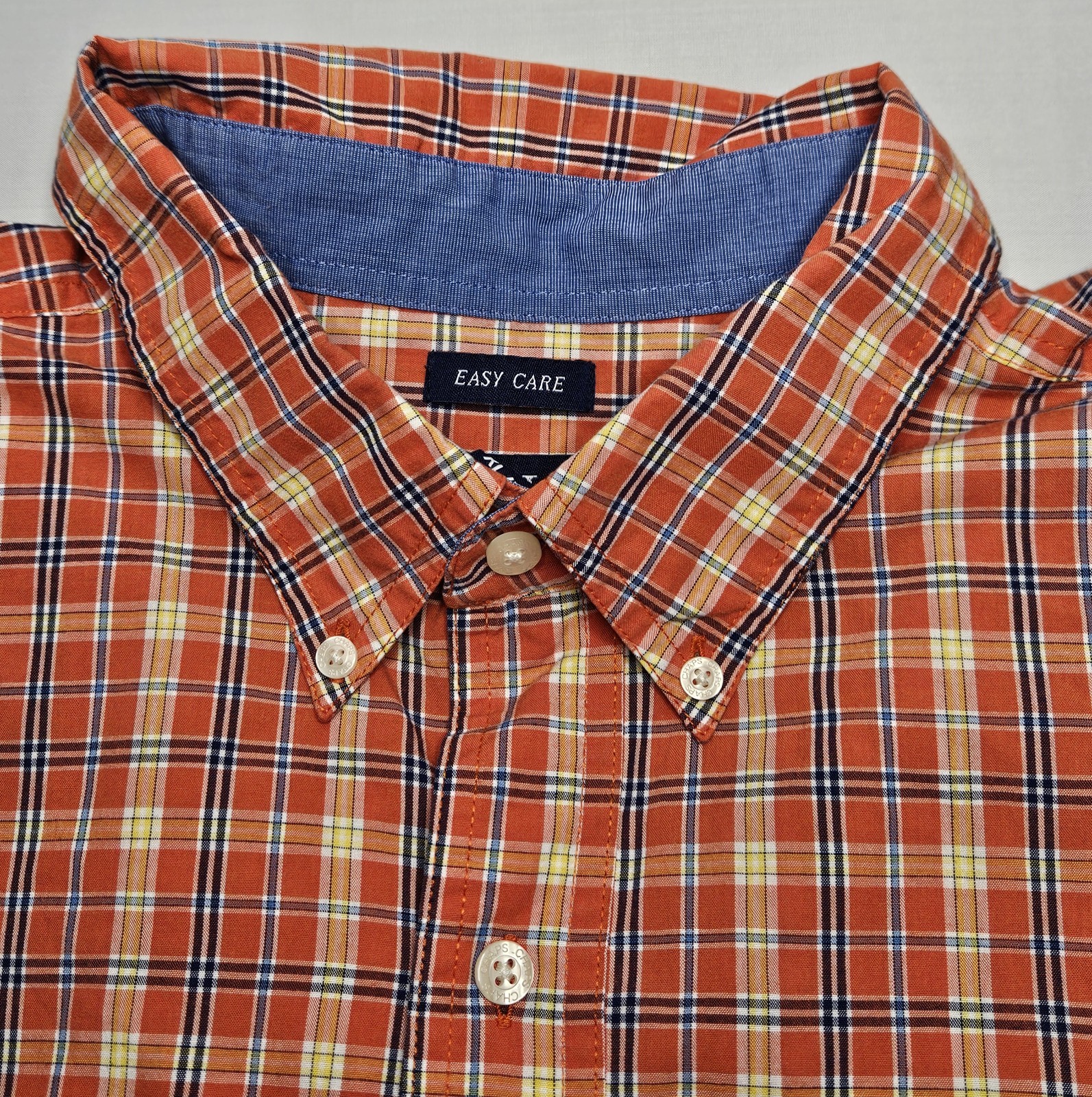 Mens Chaps Easy Care Long Sleeve Orange Plaid Soft Flannel Button Up Shirt XL