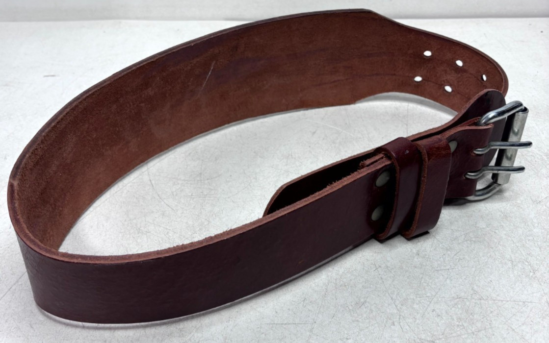 Hawk Sports Genuine Leather Gym Belt Brown Double Prong Buckle Heavy Duty 44in