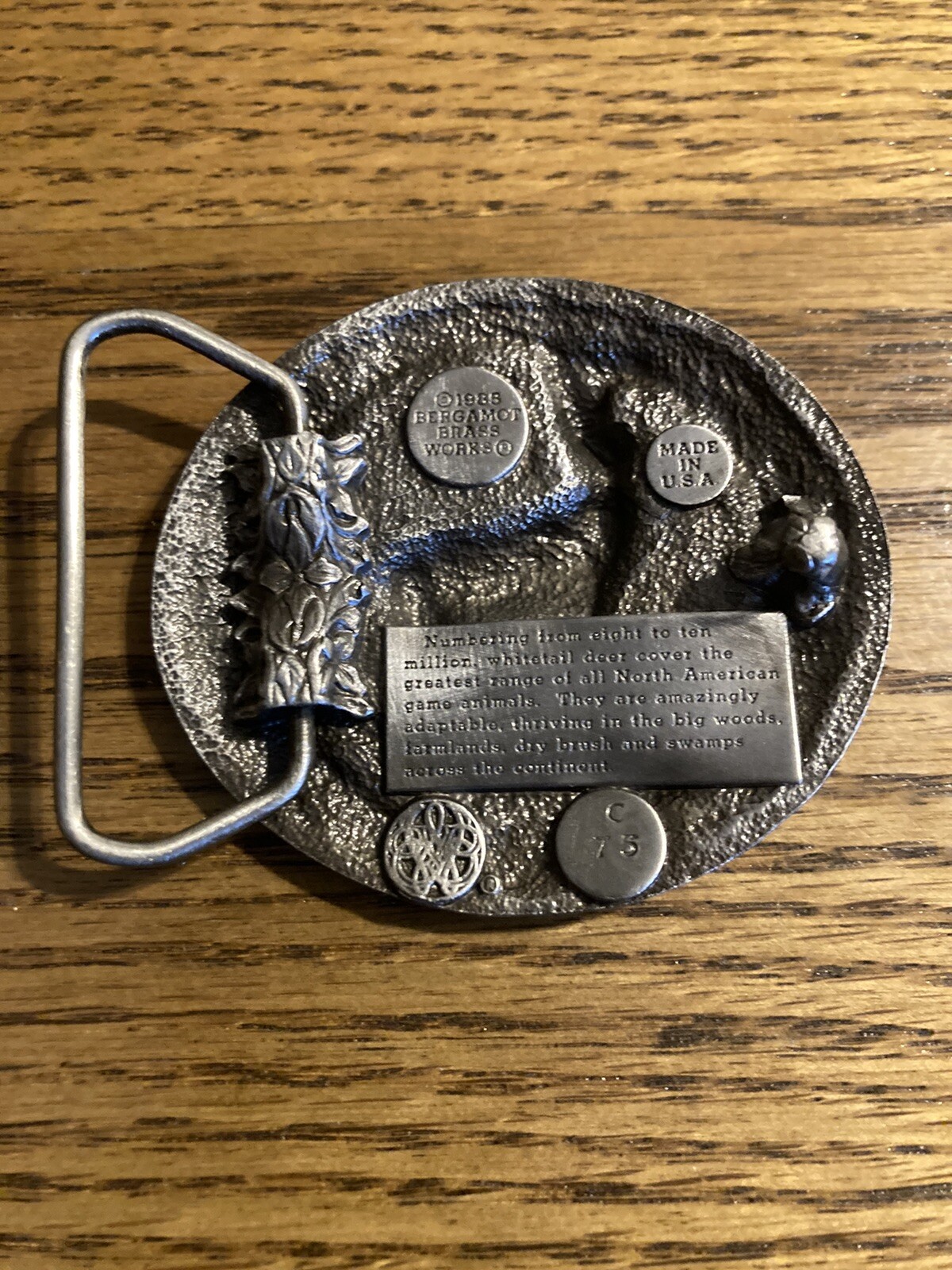 1985 Bergamot Brass Works C75 Whitetail Deer Belt Buckle Made USA