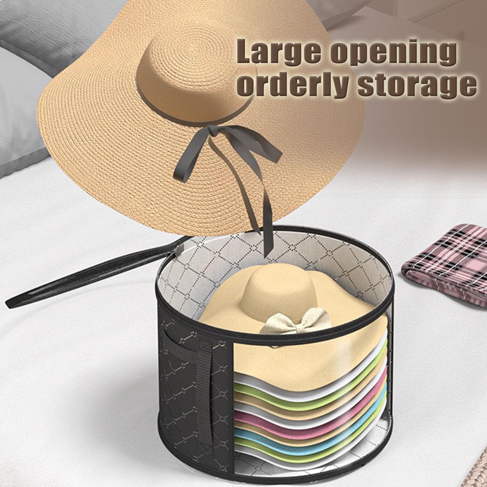STARGAZ Hat Boxes For Women Storage 16.5 inches x 10.4 inches, Gray and Black