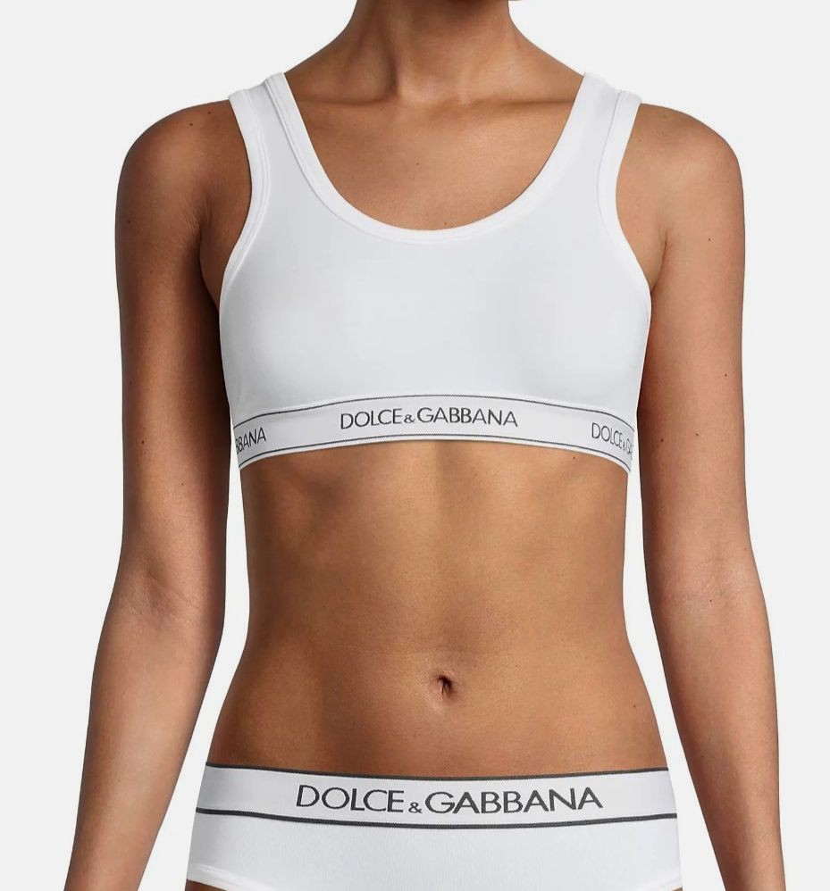 Dolce & Gabbana Women’s White Logo Band Scoop Neck Sleeveless Sports Bra Size 3