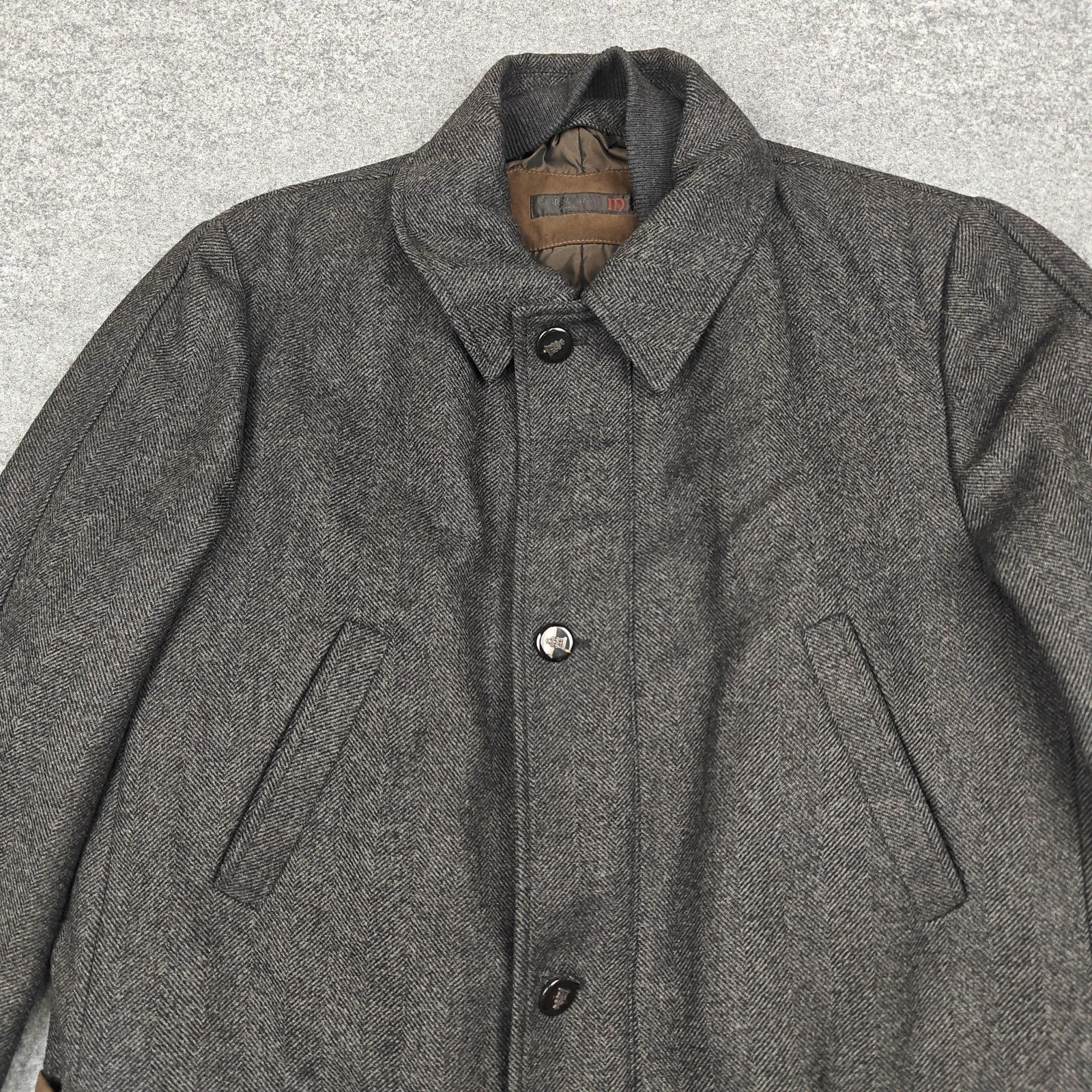 Corneliani ID Coat Mens 54R Gray Jacket Blazer Virgin Wool Herringbone Italy