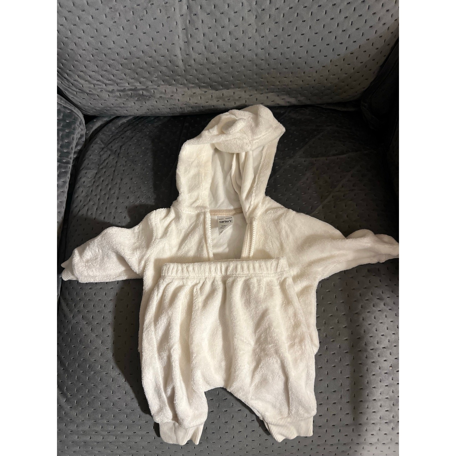 Carter’s Newborn 0M White Plush Fleece Bear Ear Hoodie & Pants Set
