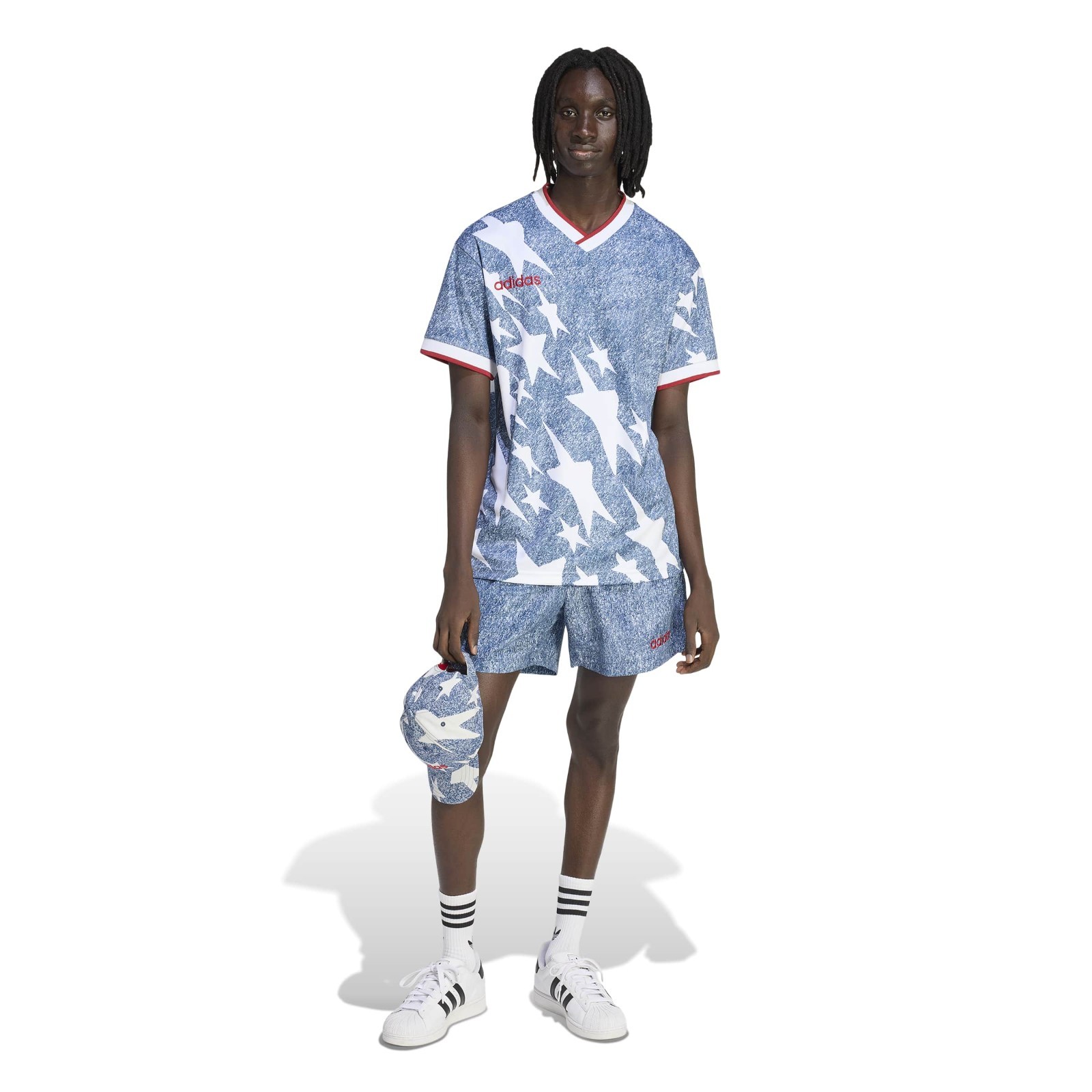 Adidas Originals Men’s (White/Dark Blue) Denim Graphic Shorts KB2804