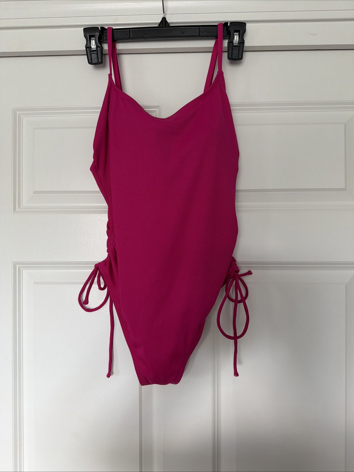 Shade & Shore Ribbed One‑Piece Swimsuit Adjustable Pink Medium