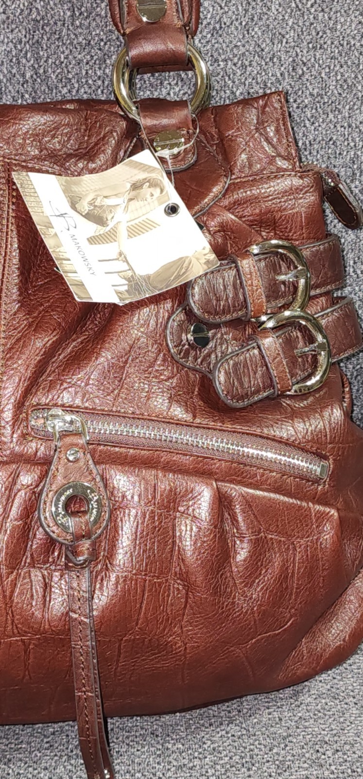 NWT B Makowsky Brandy Brown Eden Croco Zip Tote Hobo Bag Leather Purse $308
