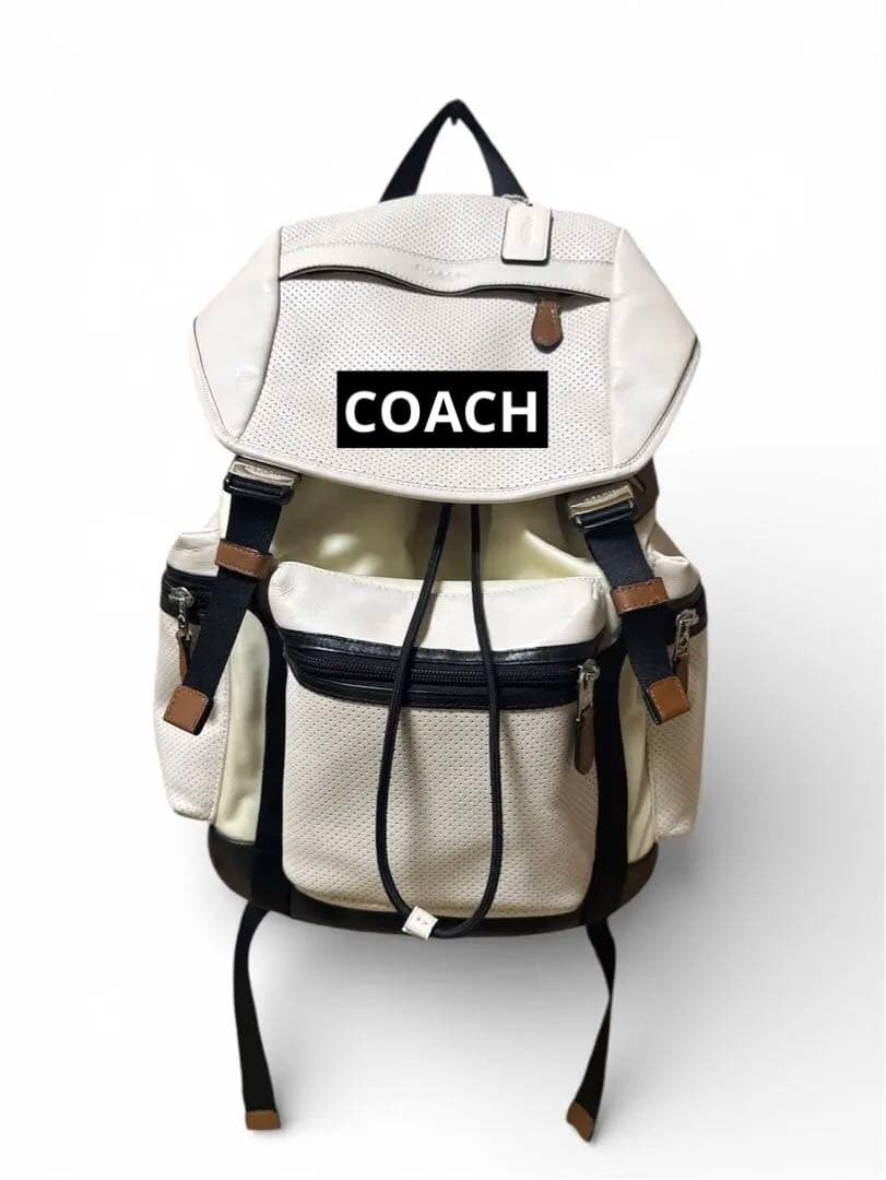 COACH White Nylon Leather Trek Backpack Authentic Women’s Backpack F72018