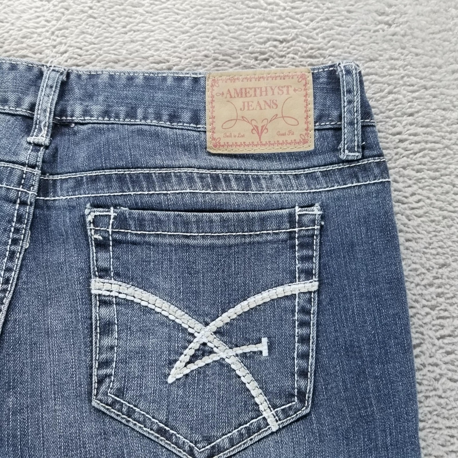 Amethyst Jeans Womens 11 Blue Bootcut Low Rise Stretch Medium Wash Embroidered