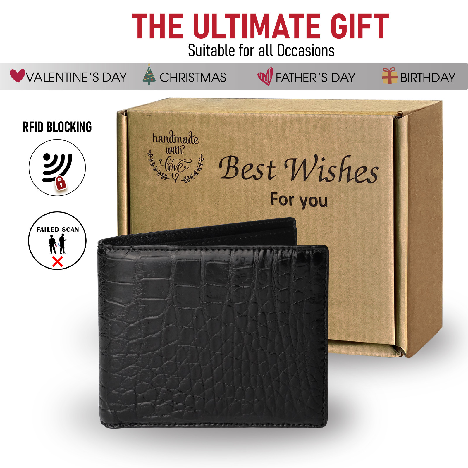 Luxury Genuine Crocodile Leather Wallet For Men Handmade Exotic Skin Bifold