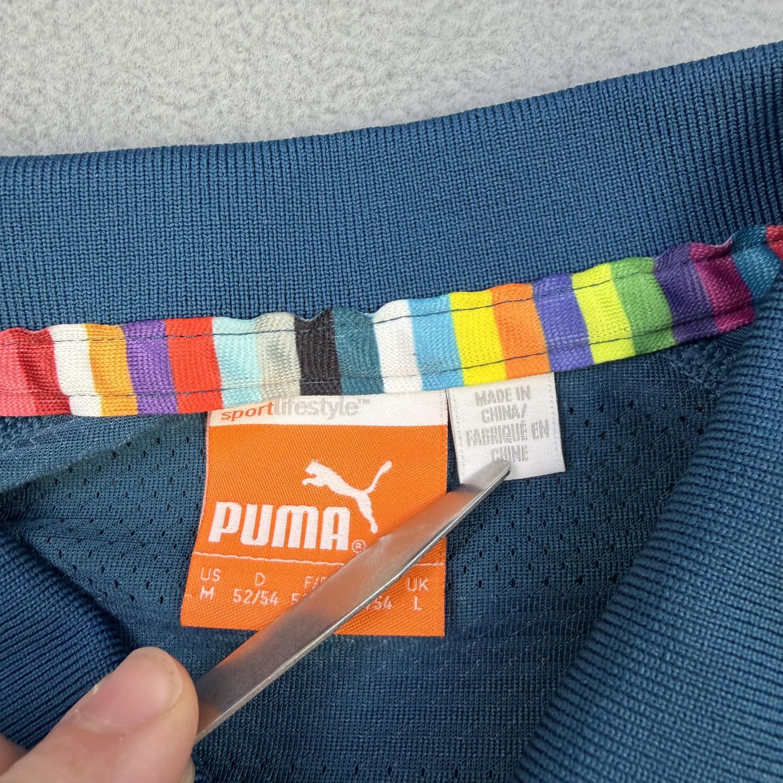 Puma Polo Shirt Mens Medium Blue Multicolor Stripe Golf USP DRY Stretch Top