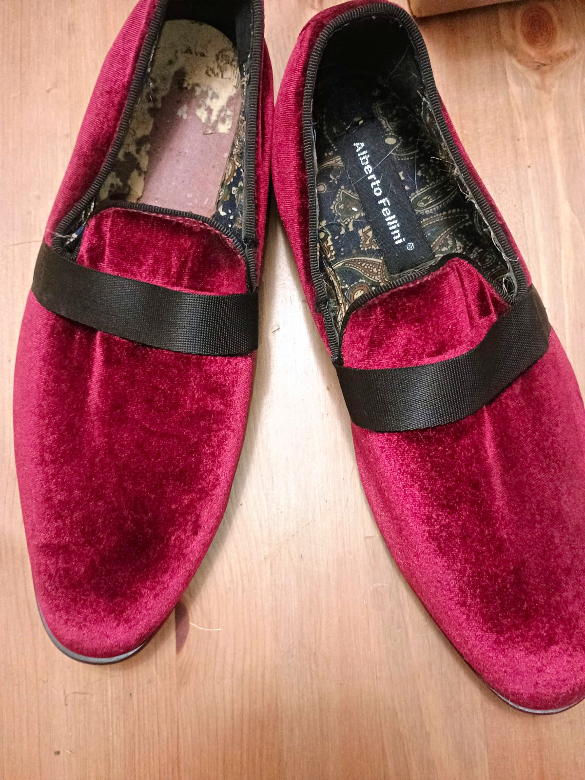 Alberto Fellini Men’s Red Velvet Slip-On Dress Loafers Almond Toe US 10