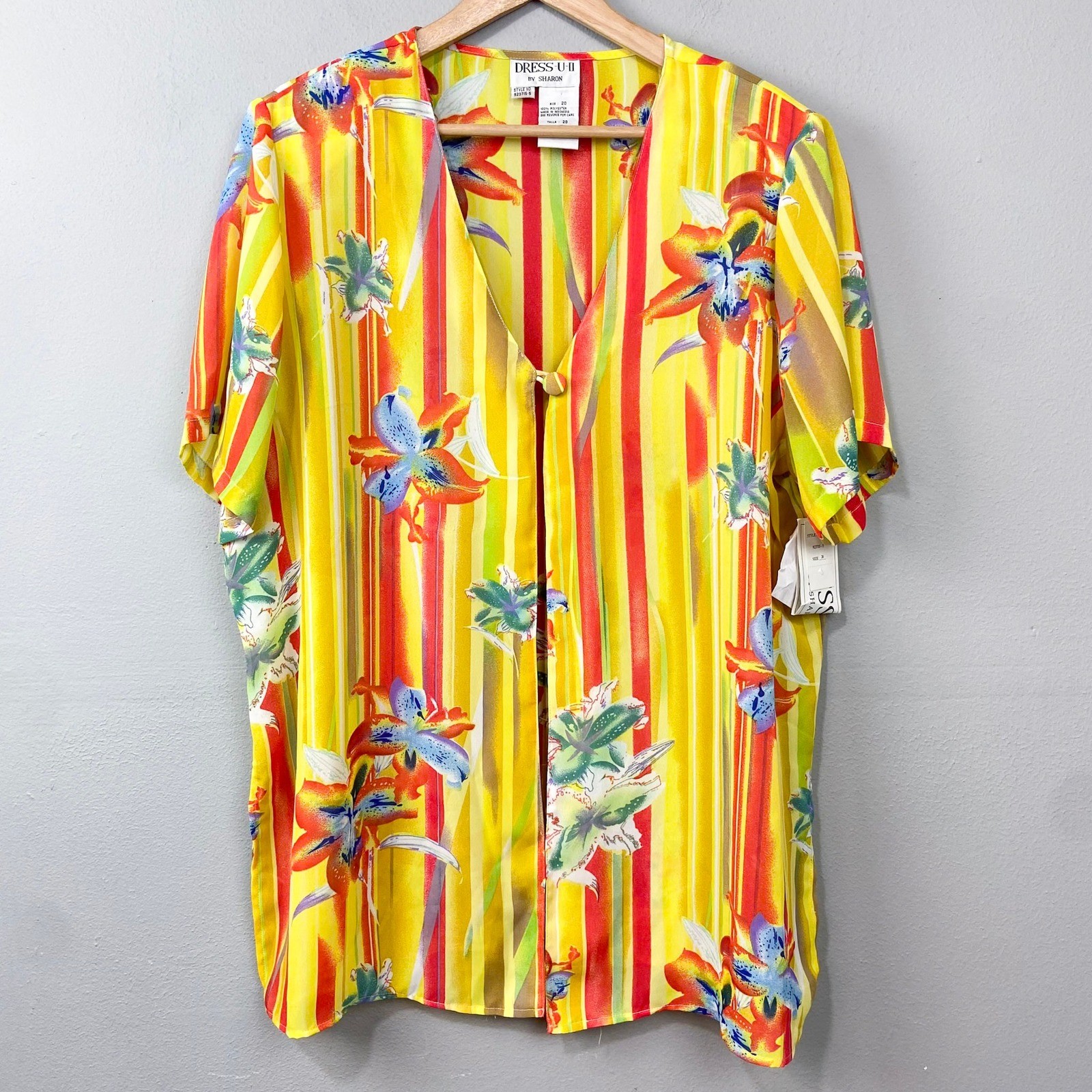 Vintage 90s Dress U II by Sharon Topper Open Front Blouse Plus Size 20 Floral