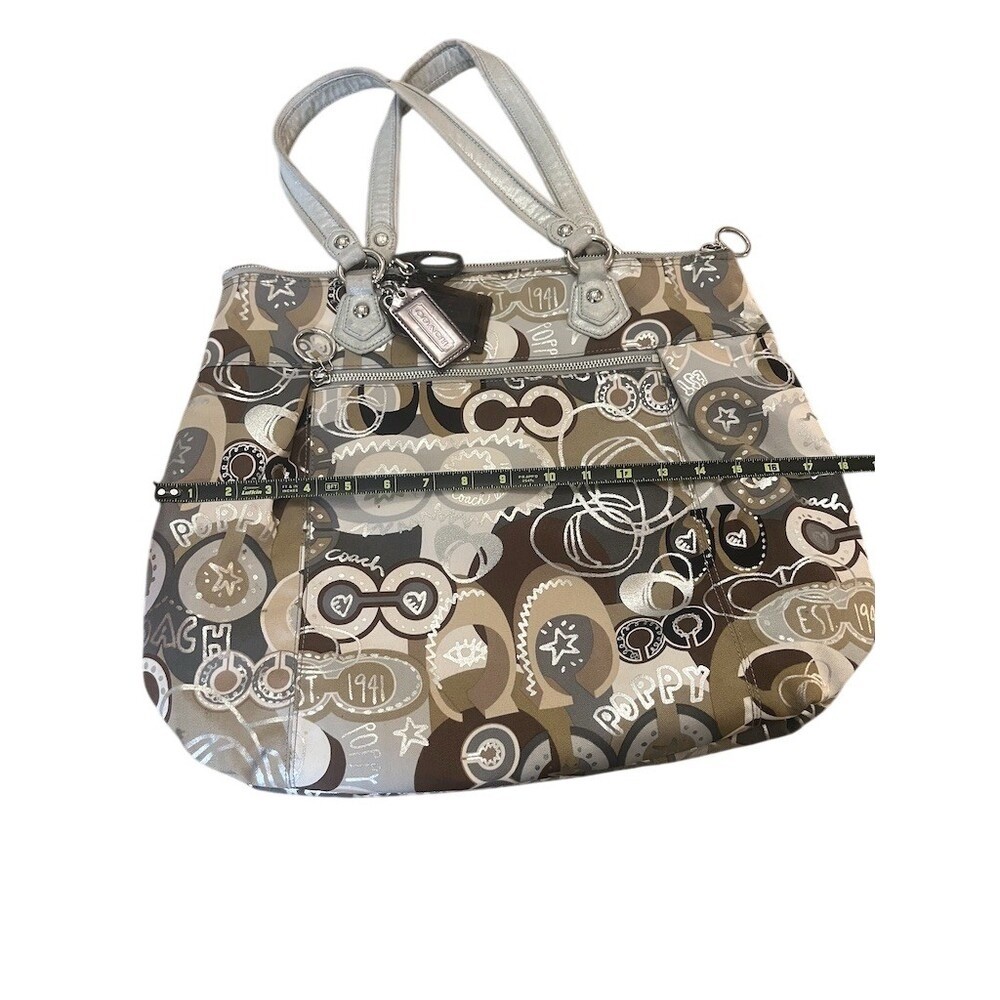 Coach Poppy Graffiti Glam Tote Shoulder Bag Multicolor Large Zip Top Charm