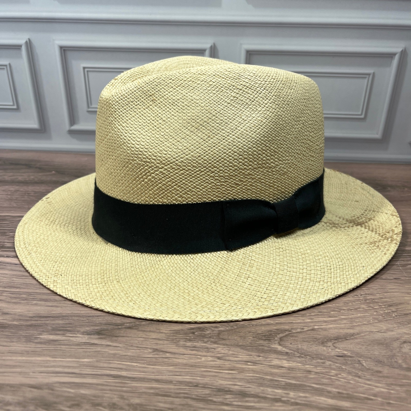 J Peterman Panama Hat Mens XL Natural Straw Hand Woven Ecuador Fedora Wide Brim