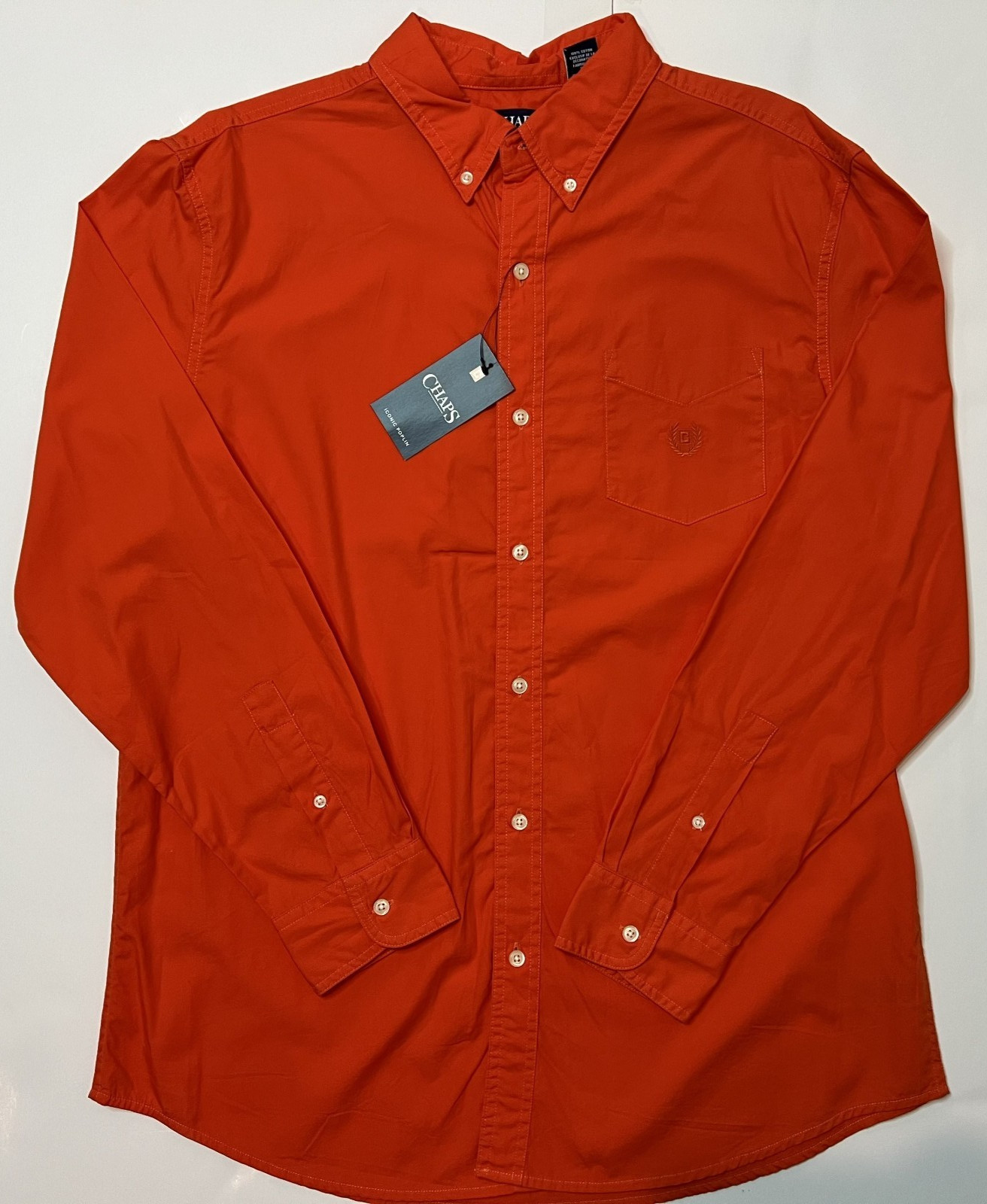 Chaps Mens Large Dusk Orange Long Sleeve Button Up Shirt NWT Poplin 100% Cotton