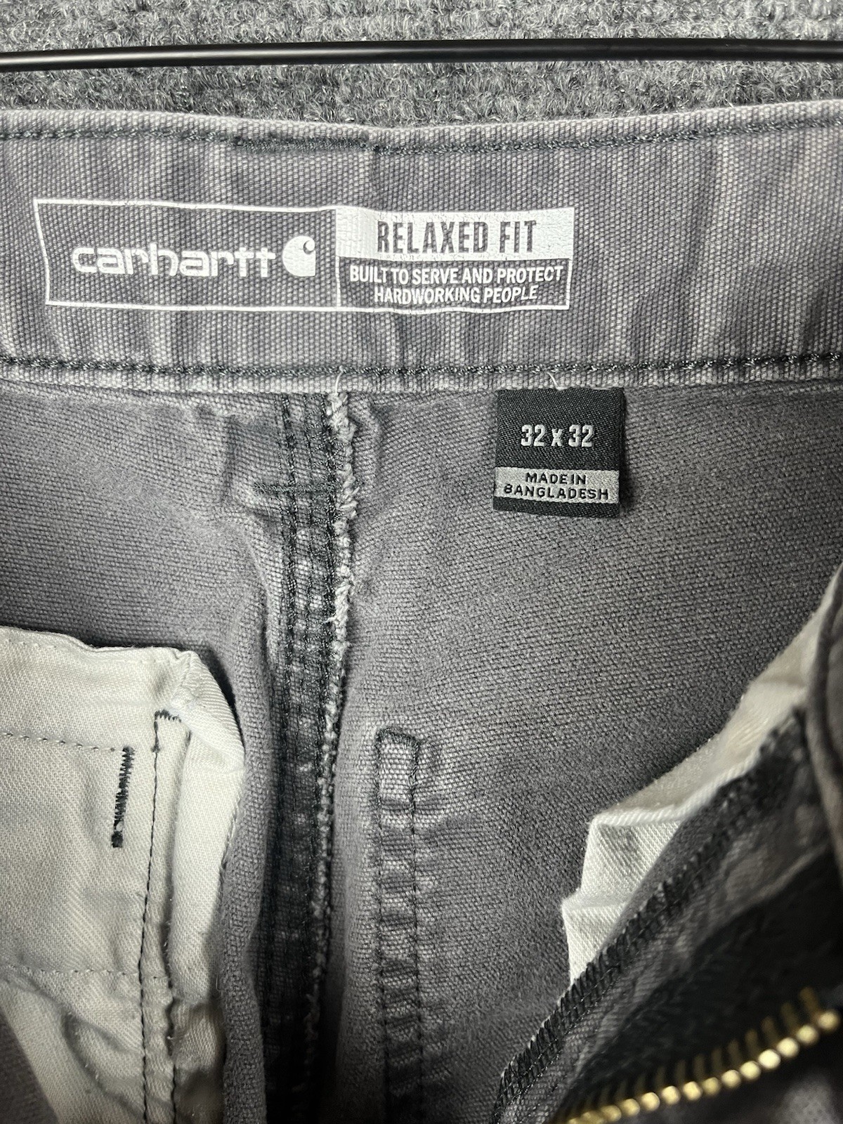 Carhartt Pants Mens 32X32 Gray Relaxed Fit Double Knee Damaged Outdoor Workwear